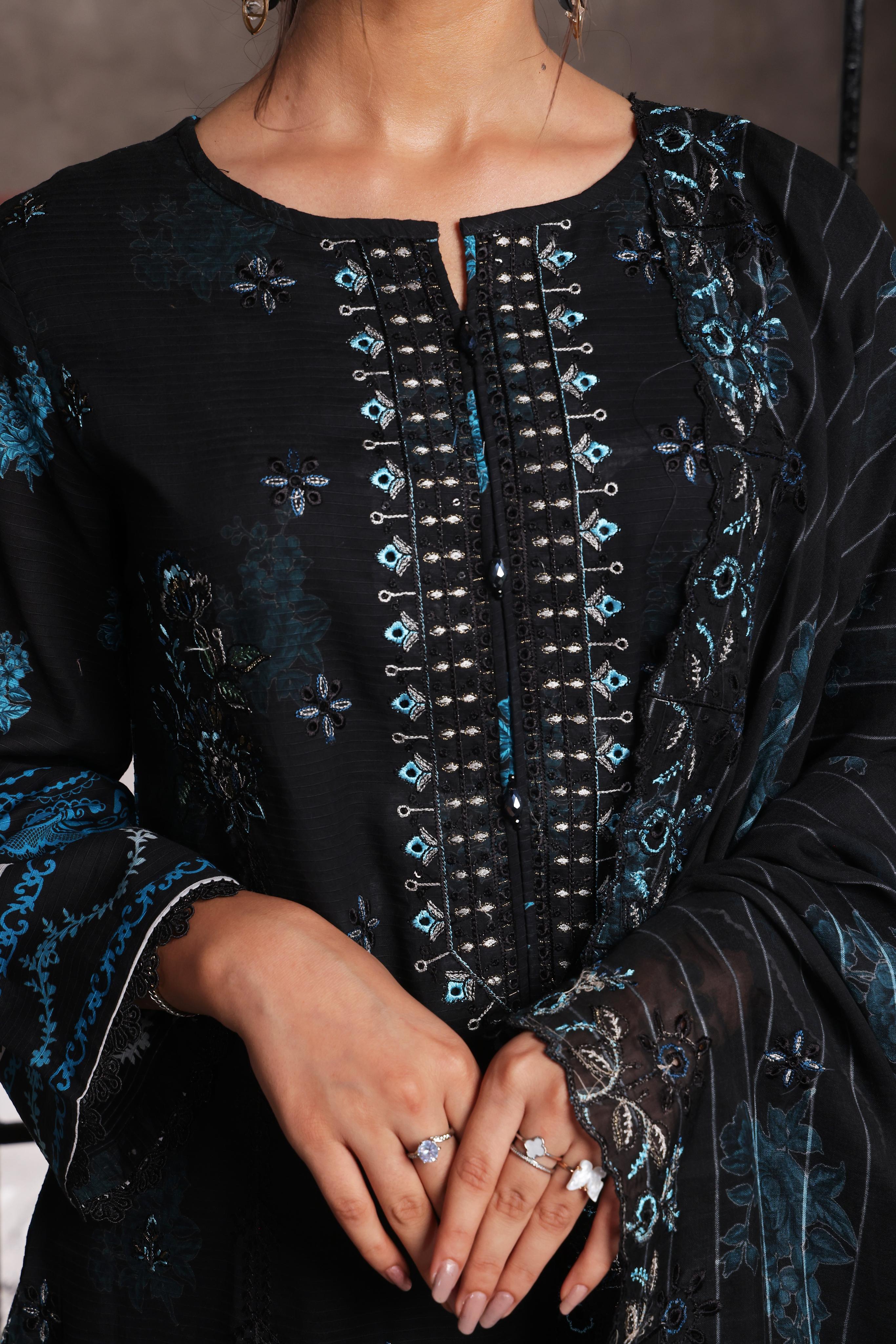 Dressline Salina Emb Sophistication Reimagined Unstitched Chikankari & Cutwork Bana Dora Lawn With Diamond Digital Dupatta & Dyed Cambric Trousers