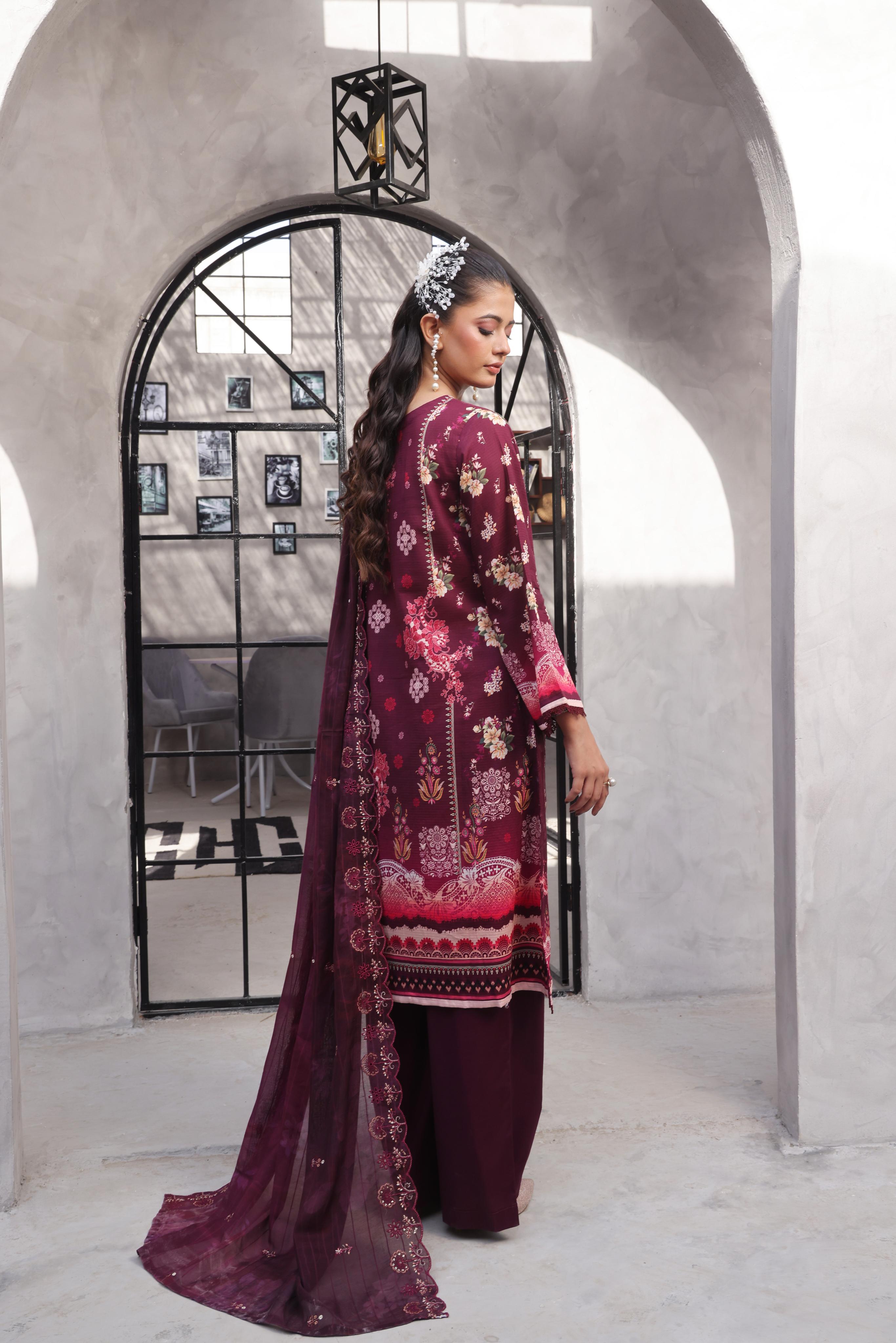 Dressline Salina Emb Sophistication Reimagined Unstitched Chikankari & Cutwork Bana Dora Lawn With Diamond Digital Dupatta & Dyed Cambric Trousers