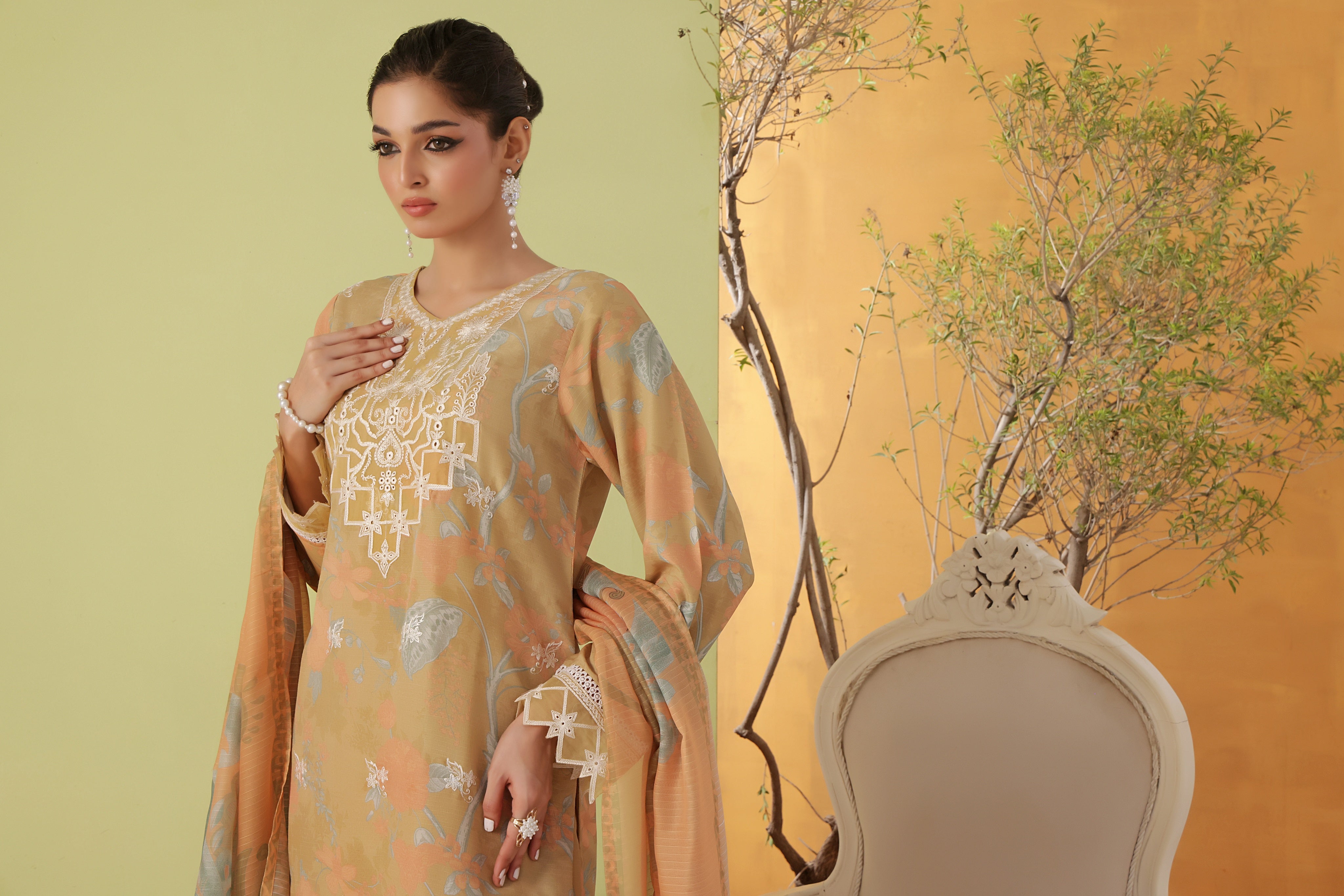 Dressline Noray Stitched 3 Piece Luxury Emb Pp Staple Collection
