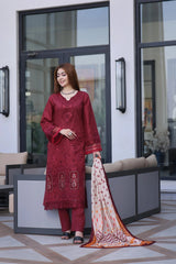 Dressline New Semi Stitched 3 Pcs Premium Dyed Lawn Fancy Full Chikankari With Sequence Emb Collection