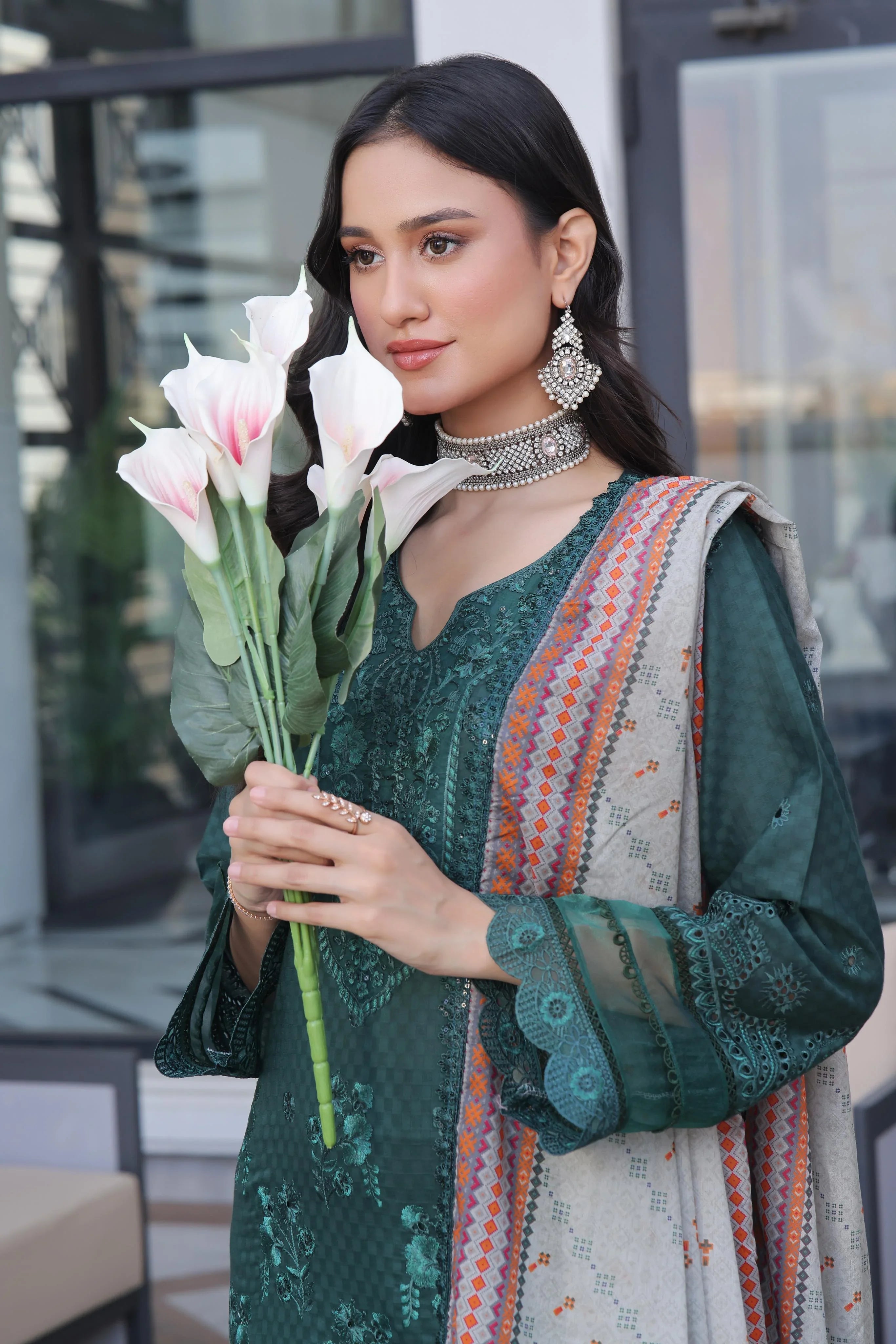 Dressline New Semi Stitched 3 Pcs Premium Dyed Lawn Fancy Full Chikankari With Sequence Emb Collection