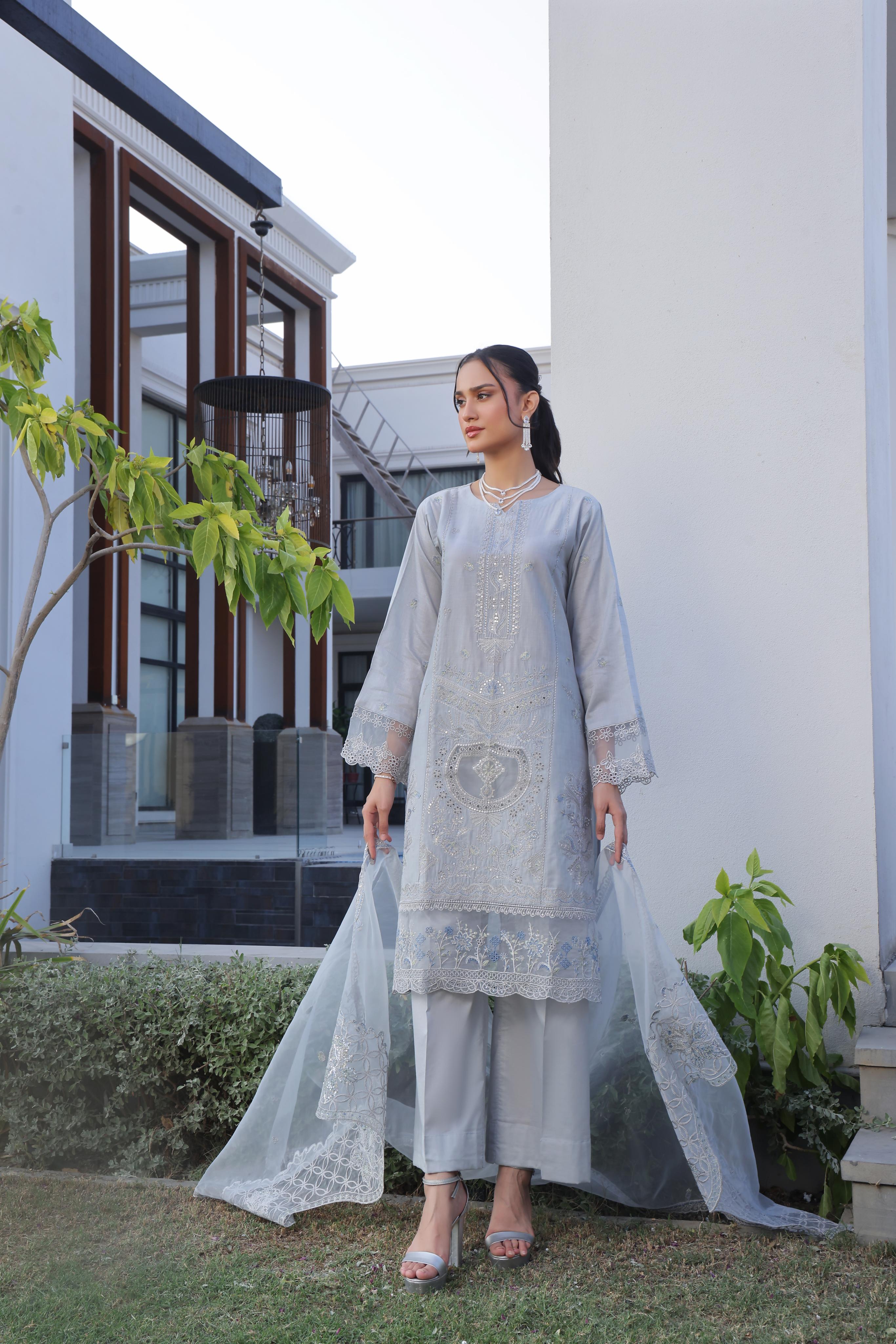 Dressline New Semi Stitched  3 Pcs Premium Emb Chikankari& Laserkari Jacquard Lawn Collection