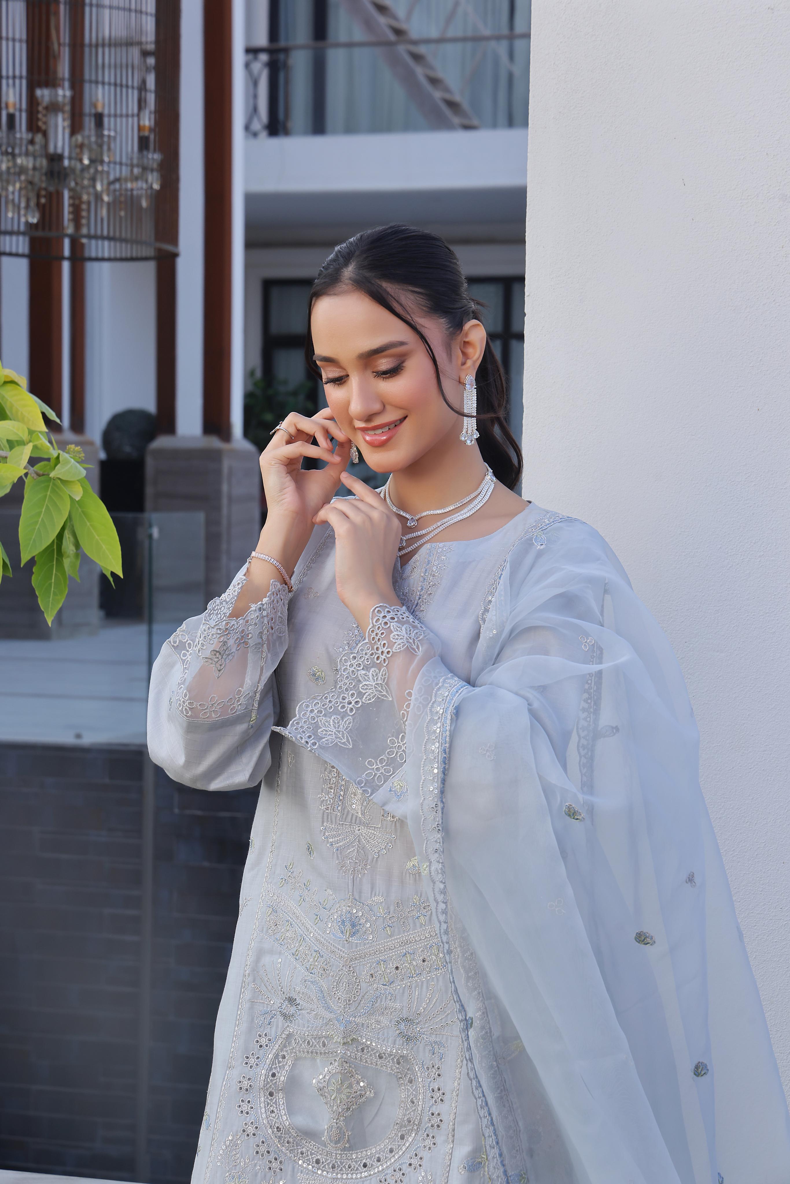 Dressline New Semi Stitched  3 Pcs Premium Emb Chikankari& Laserkari Jacquard Lawn Collection