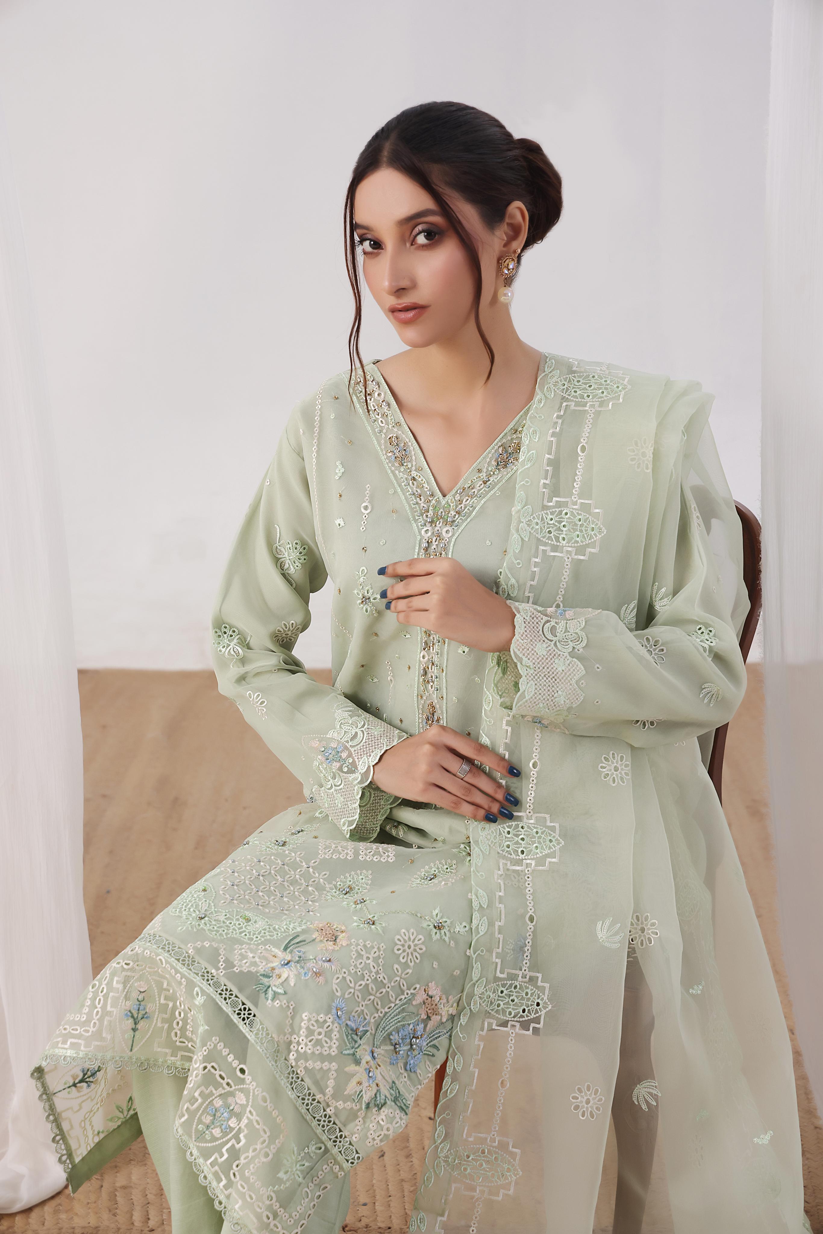 Dressline Malikah Stitched 3 Piece Luxury Emb Organza Collection