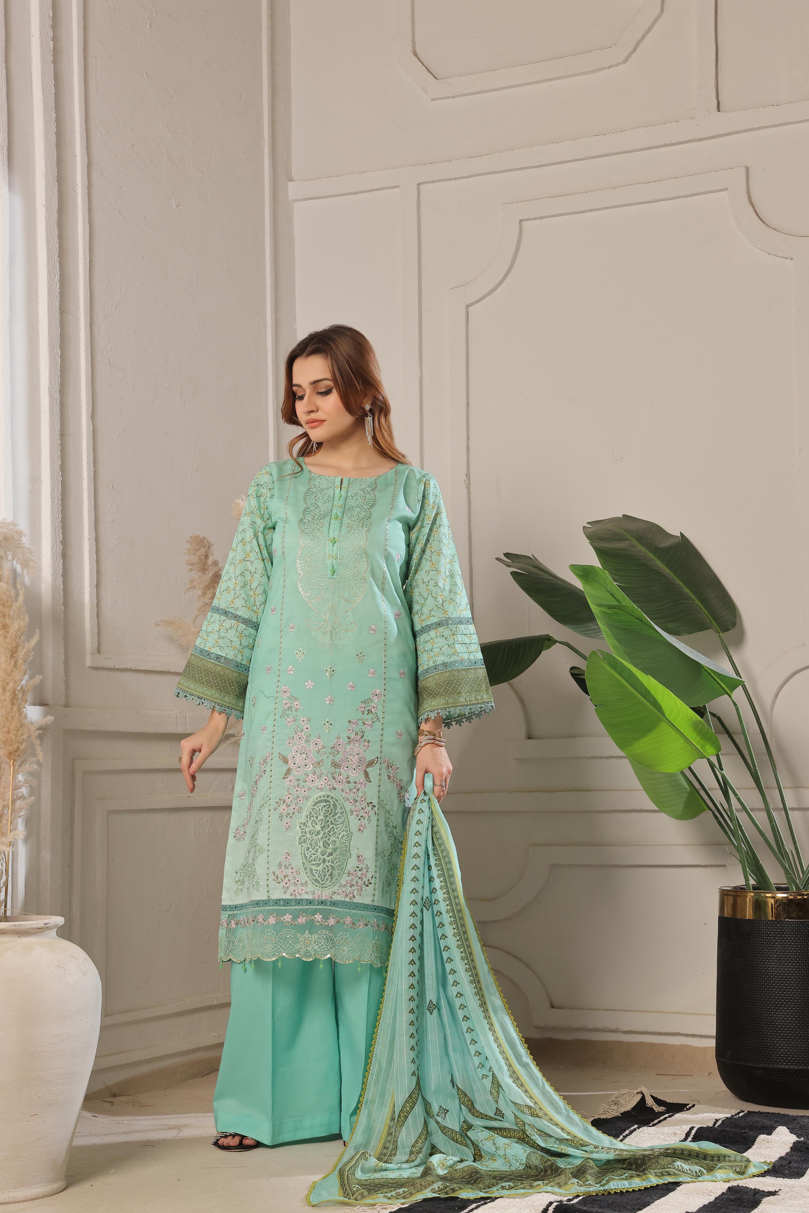 Dressline Launching New Unstitched  3 Pcs Premium Chikankari Emb Digital Printed Bana Dora Lawn Collection
