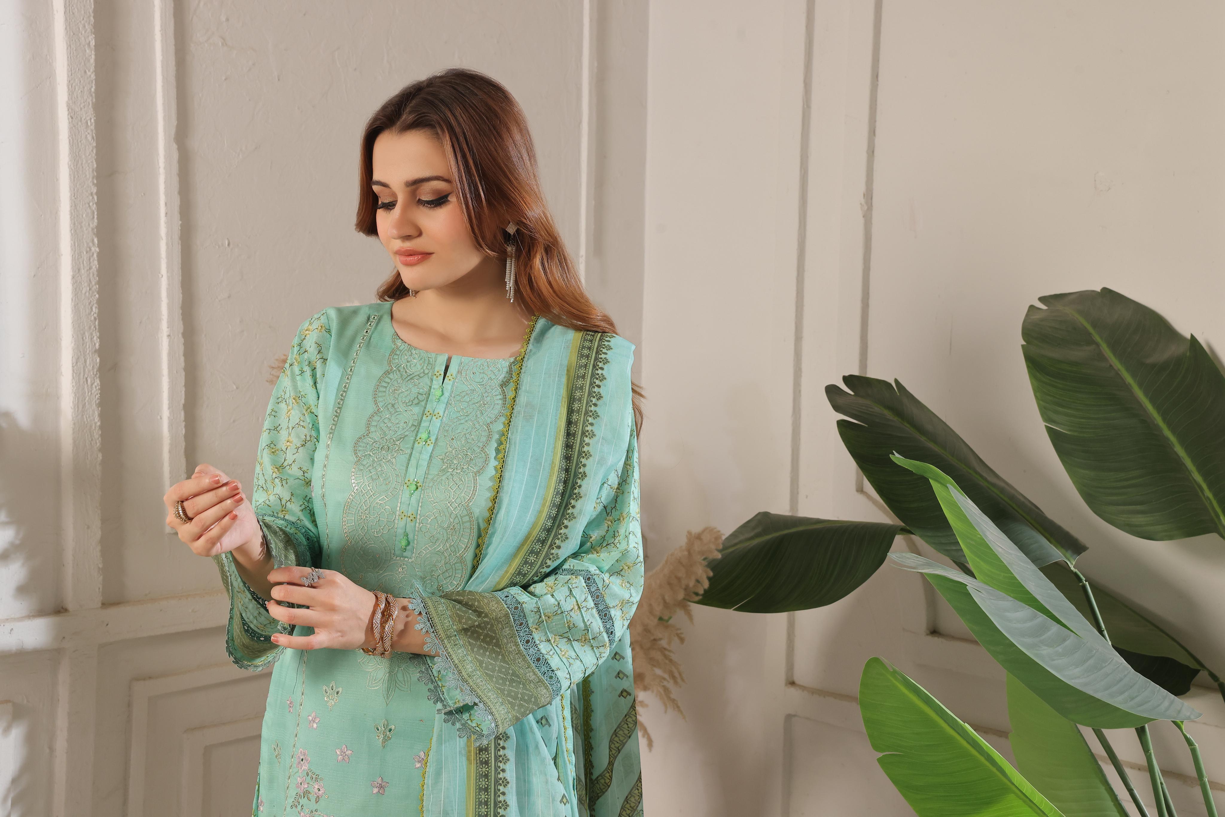 Dressline Launching New Unstitched  3 Pcs Premium Chikankari Emb Digital Printed Bana Dora Lawn Collection