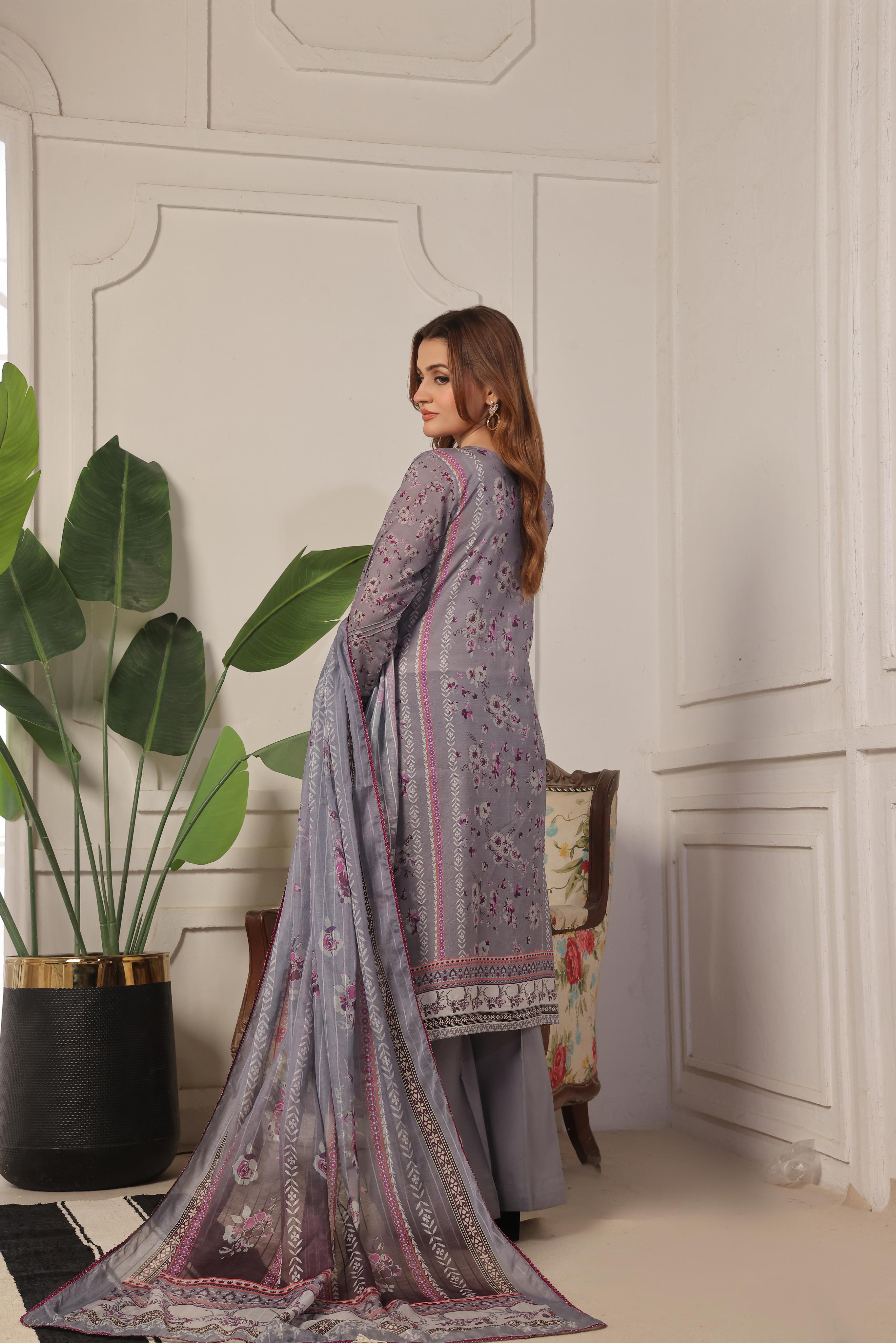 Dressline Launching New Unstitched  3 Pcs Premium Chikankari Emb Digital Printed Bana Dora Lawn Collection