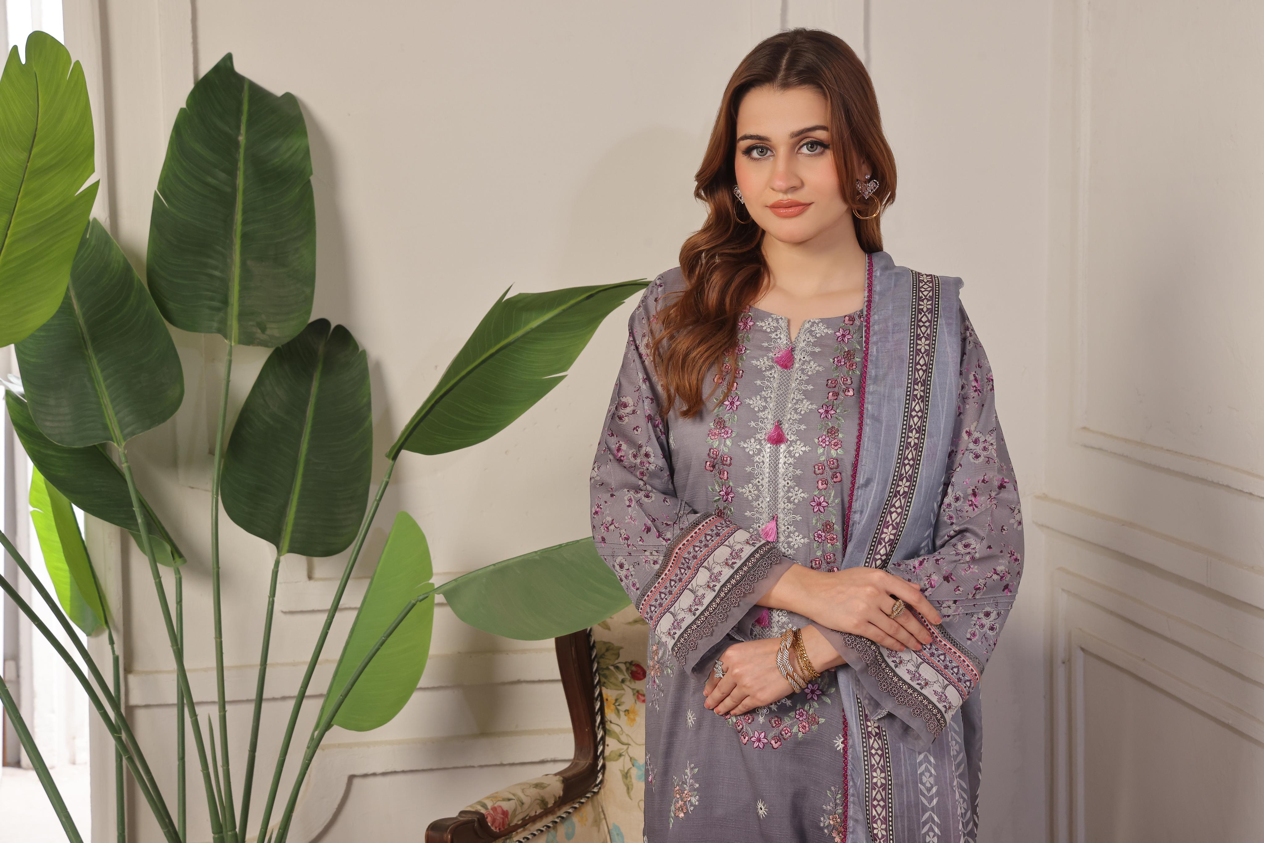 Dressline Launching New Unstitched  3 Pcs Premium Chikankari Emb Digital Printed Bana Dora Lawn Collection