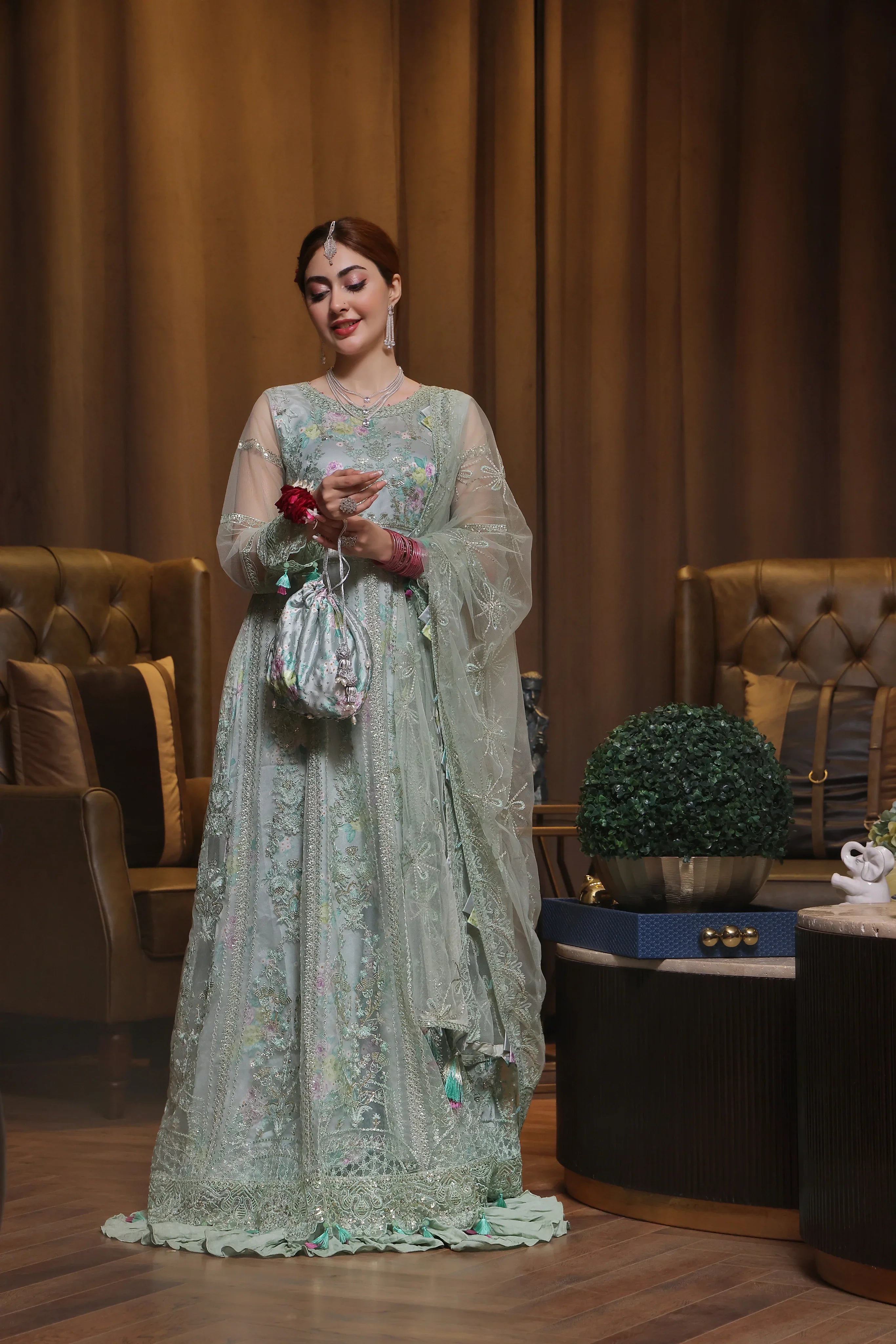 Dressline Semi Stitched 3 Pc Luxury Emb Net Collection