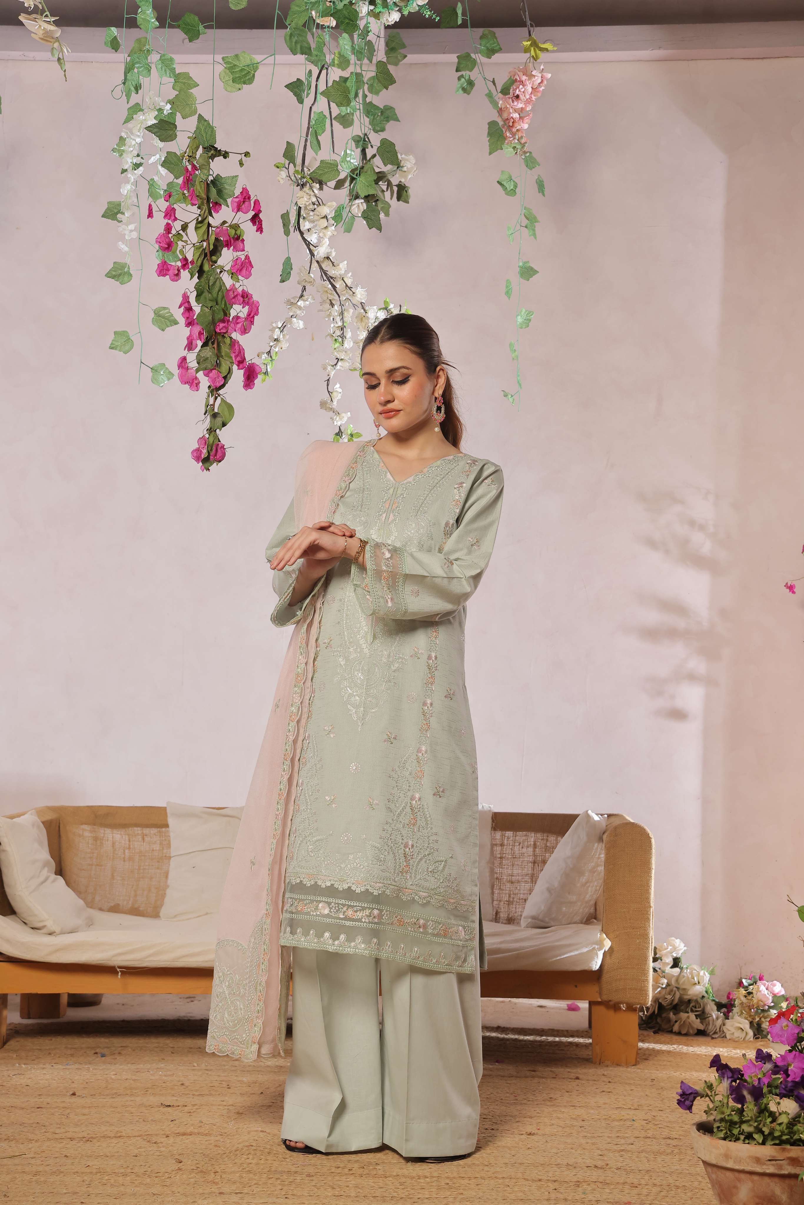 Dressline New Semi Stitched  3 Pcs Premium Emb ChikankariJacquard Lawn Collection