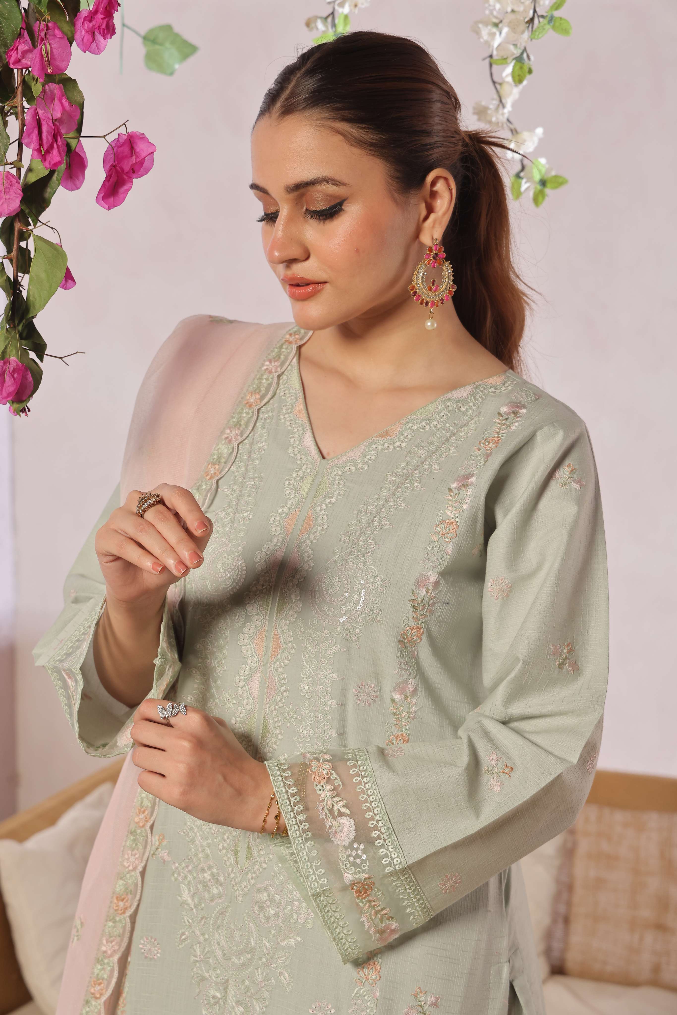 Dressline New Semi Stitched  3 Pcs Premium Emb ChikankariJacquard Lawn Collection