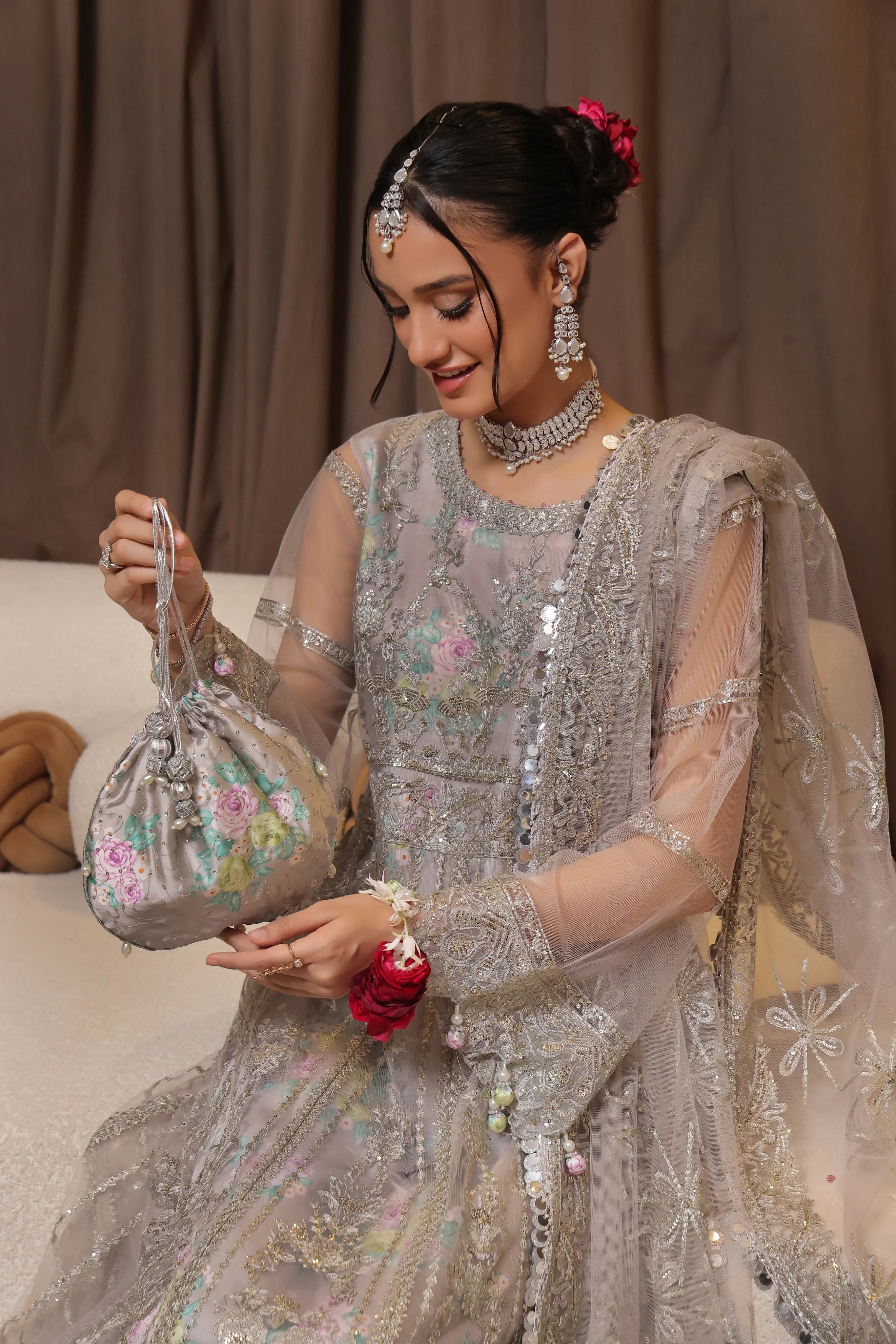 Dressline Semi Stitched 3 Pc Luxury Emb Net Collection