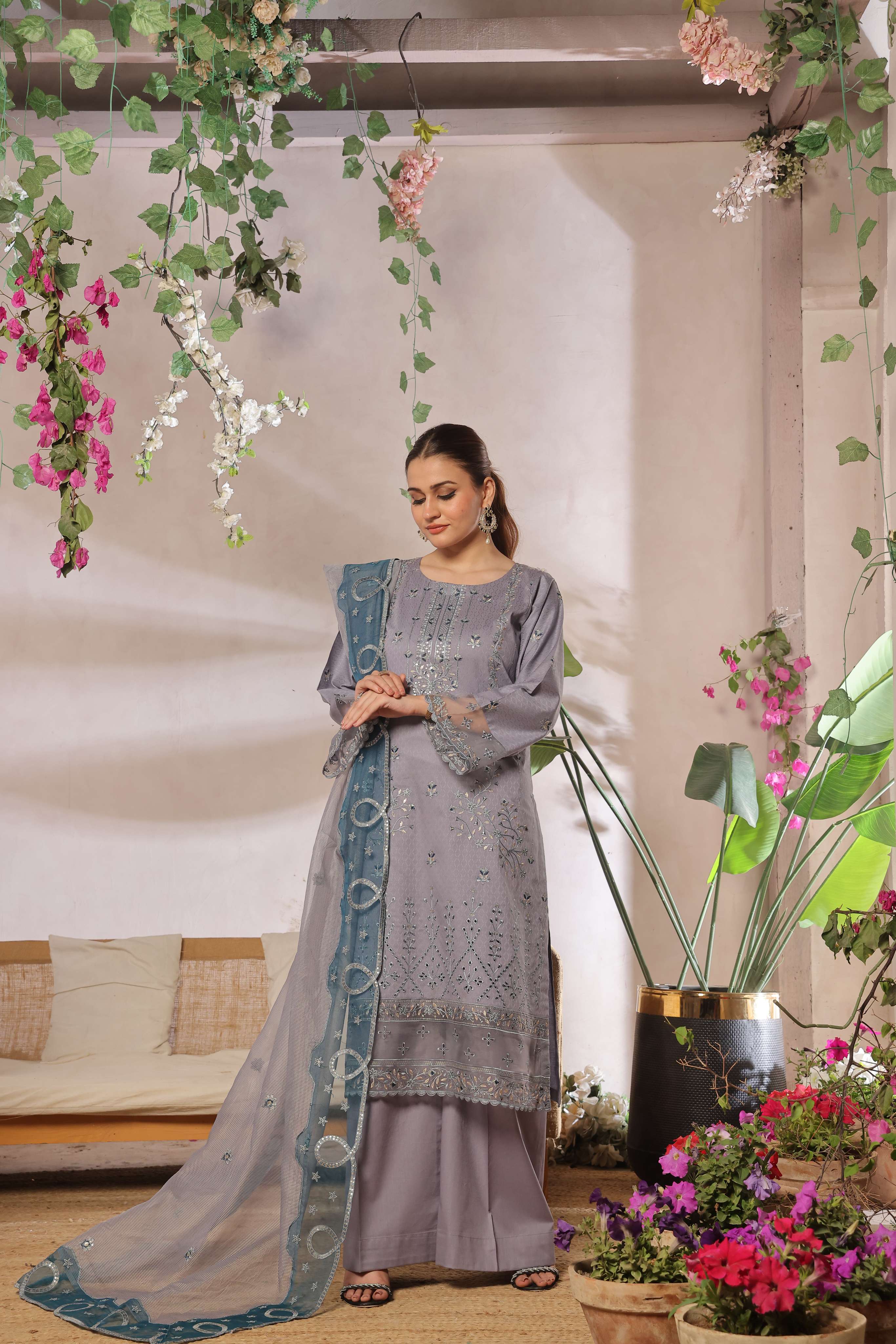 Dressline New Semi Stitched  3 Pcs Premium Emb ChikankariJacquard Lawn Collection