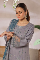 Dressline New Semi Stitched  3 Pcs Premium Emb ChikankariJacquard Lawn Collection