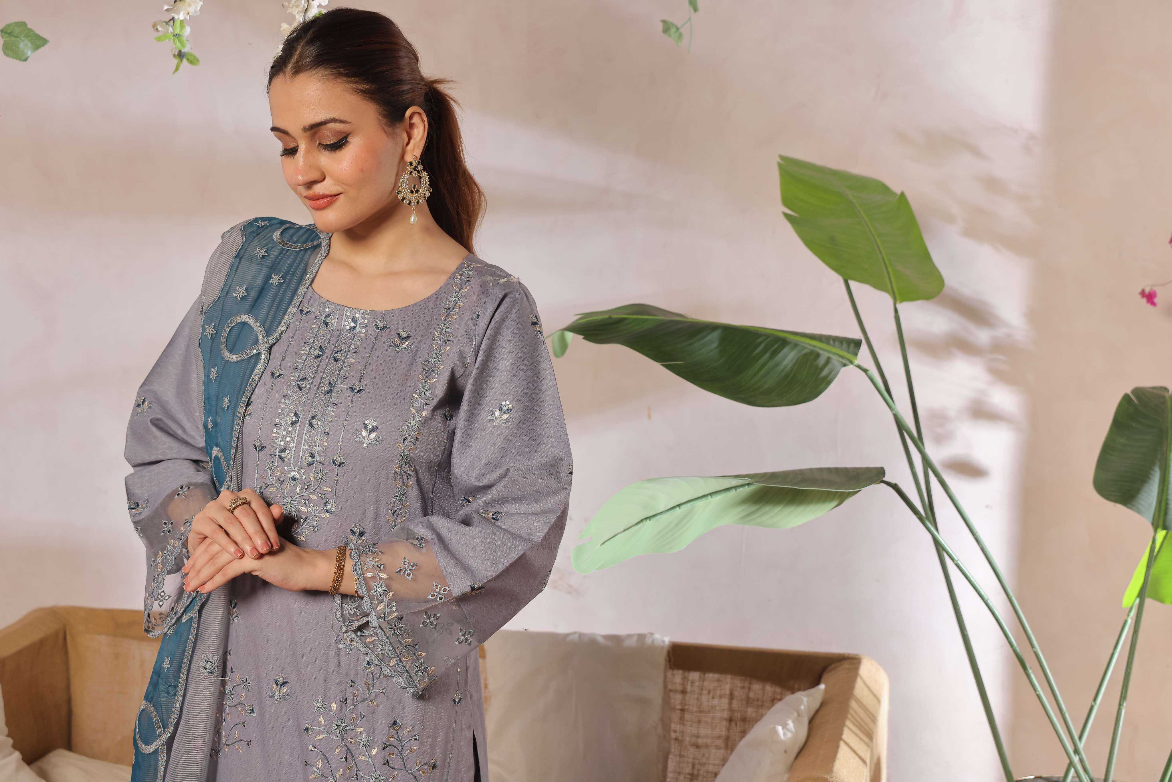 Dressline New Semi Stitched  3 Pcs Premium Emb ChikankariJacquard Lawn Collection