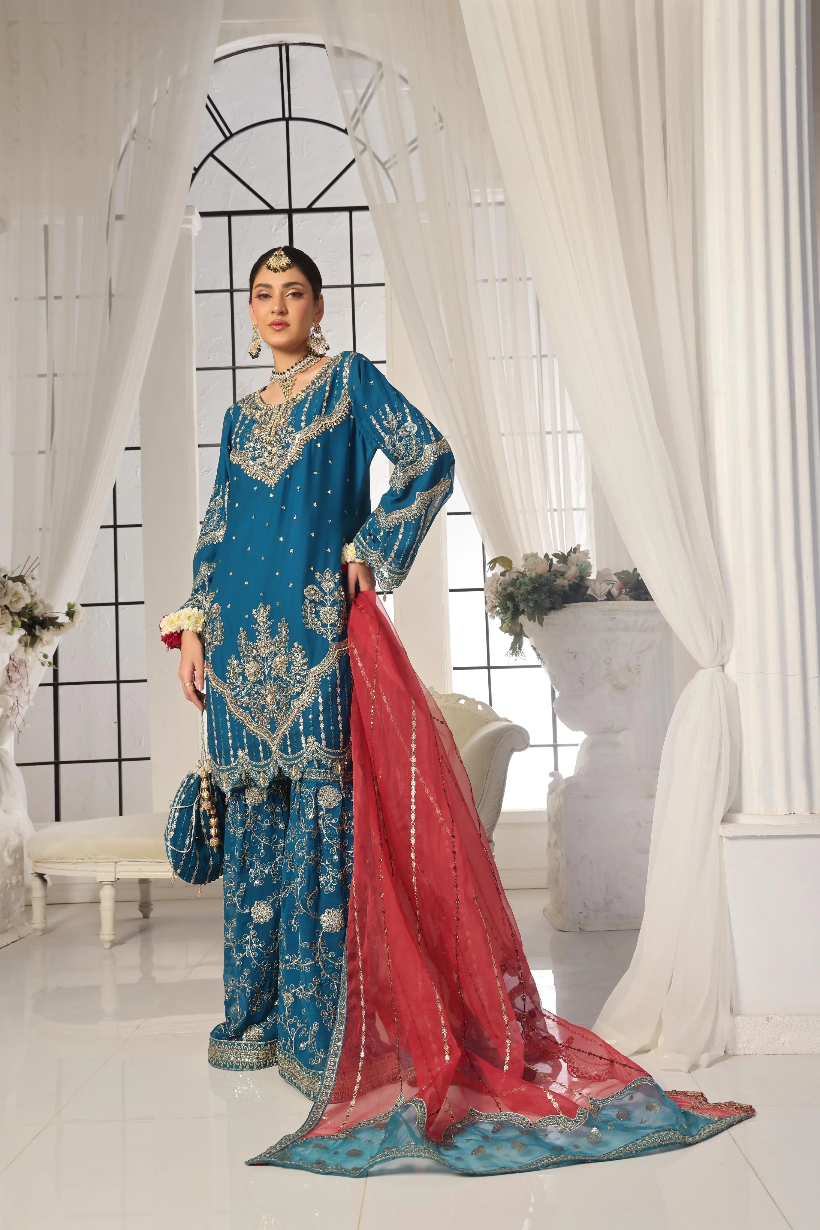 Dressline New Semi Stitched Luxury Emb Chiffon Gharara Collection