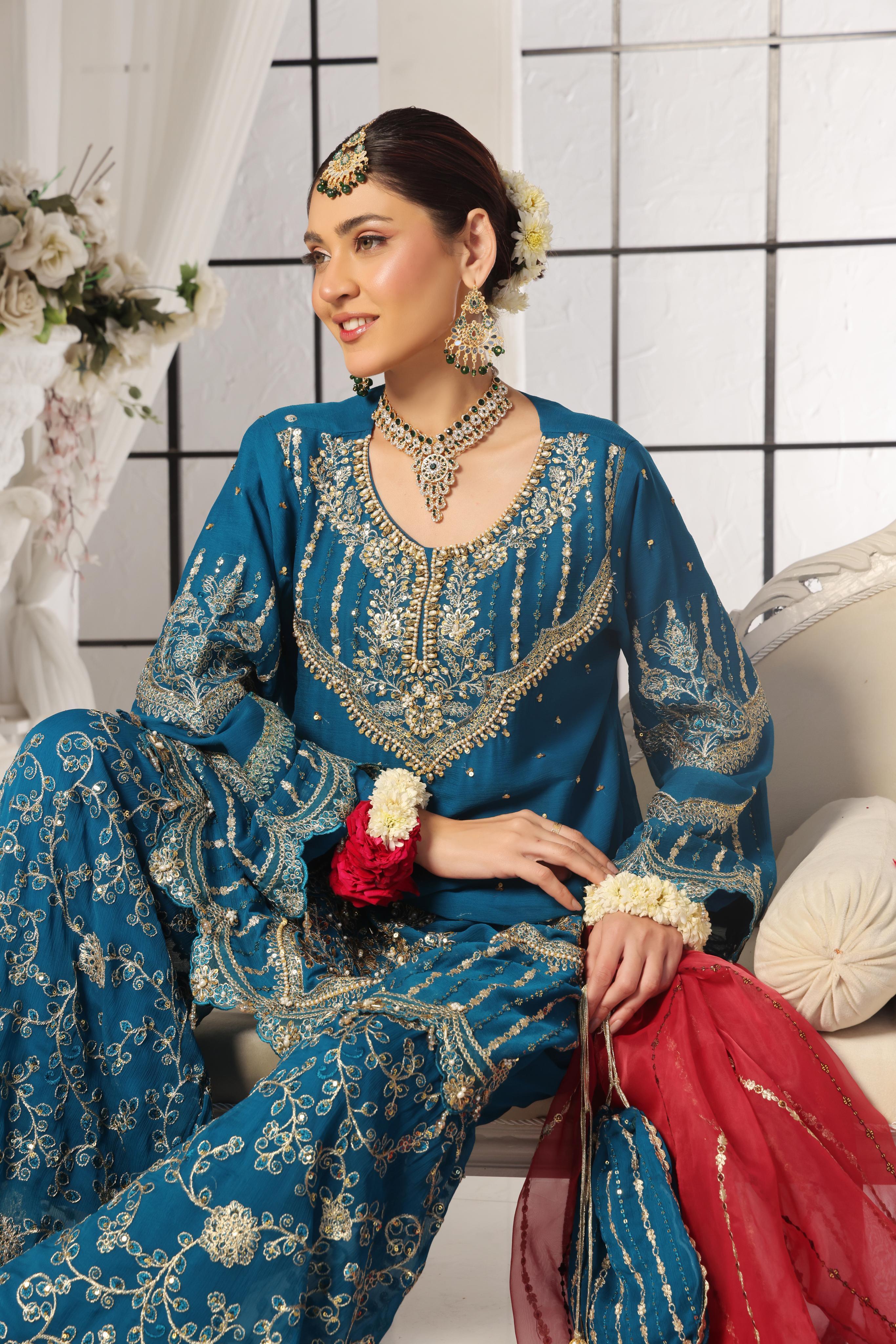 Dressline New Semi Stitched Luxury Emb Chiffon Gharara Collection