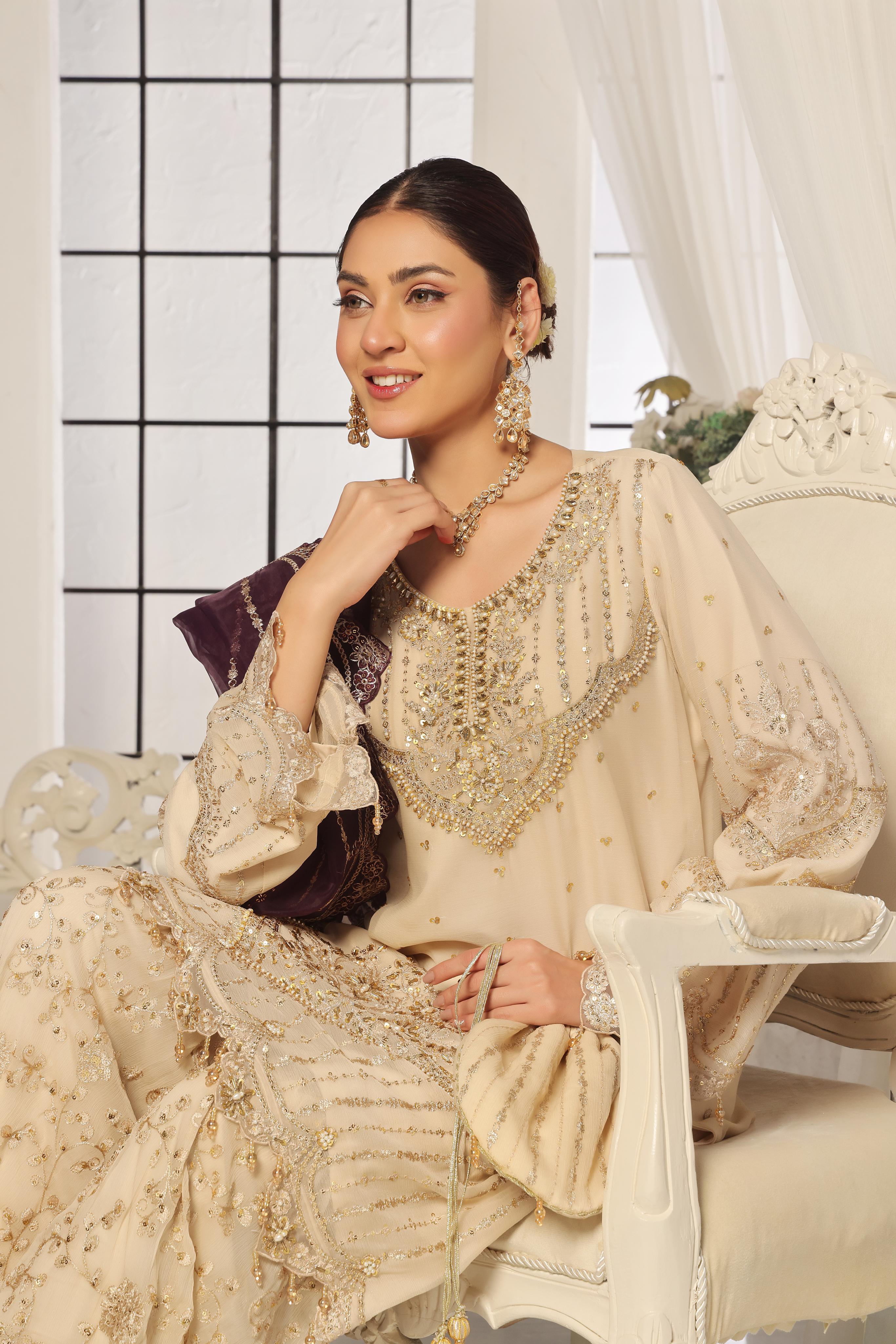 Dressline New Semi Stitched Luxury Emb Chiffon Gharara Collection