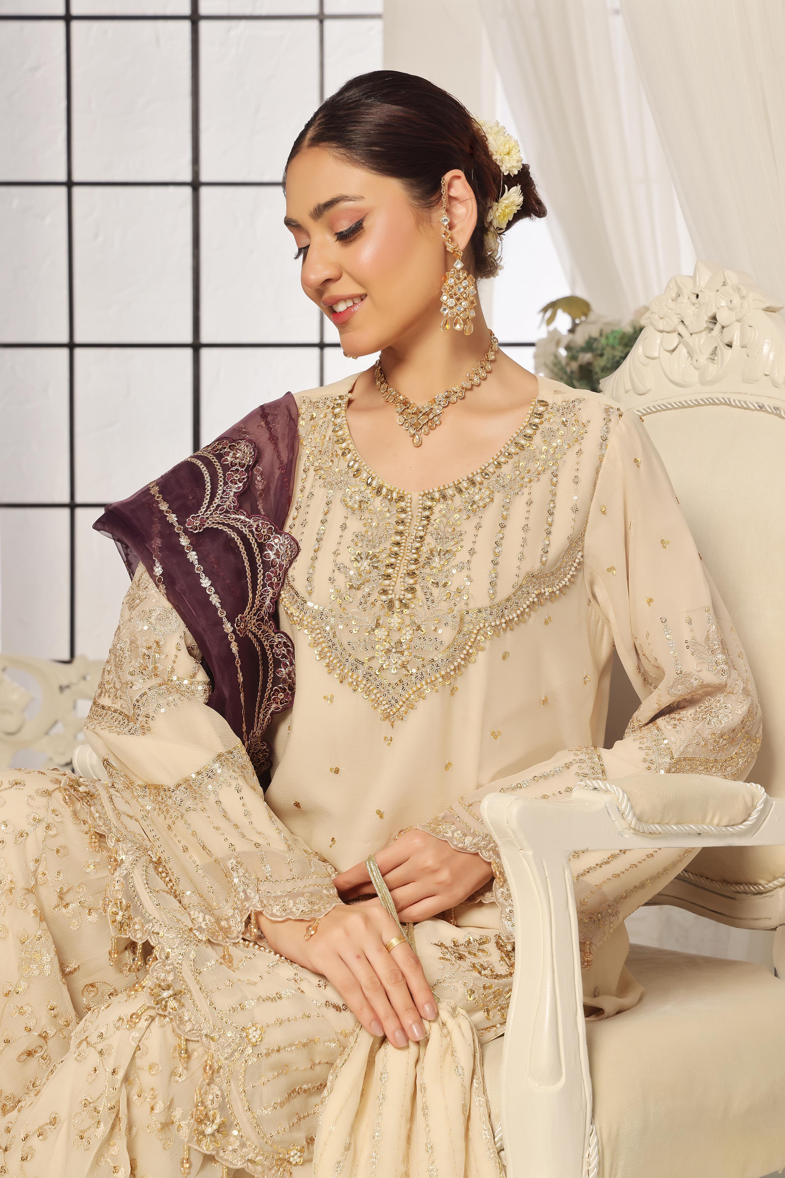 Dressline New Semi Stitched Luxury Emb Chiffon Gharara Collection