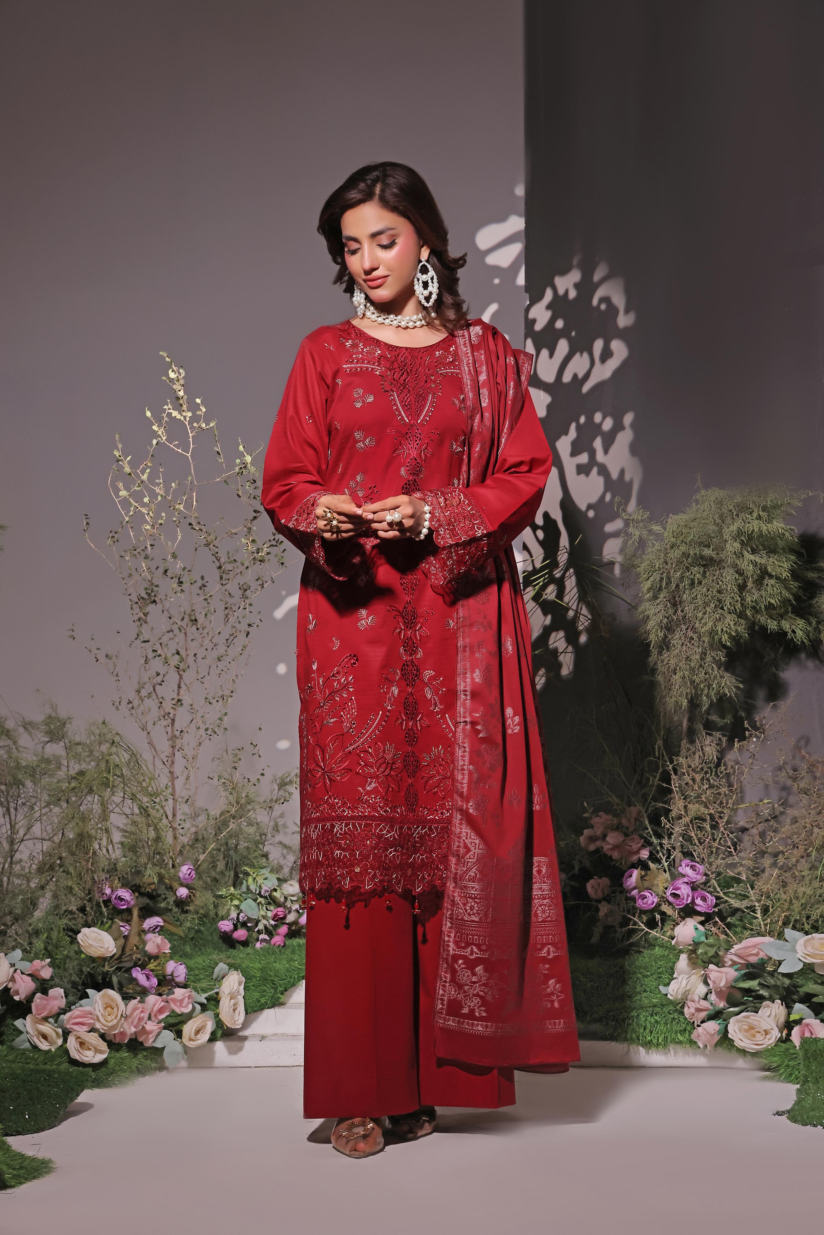 Dressline UnStitched 3 Piece Premium Heavy Chikankari & Laserkari Emb Bana Dora Lawn Collection