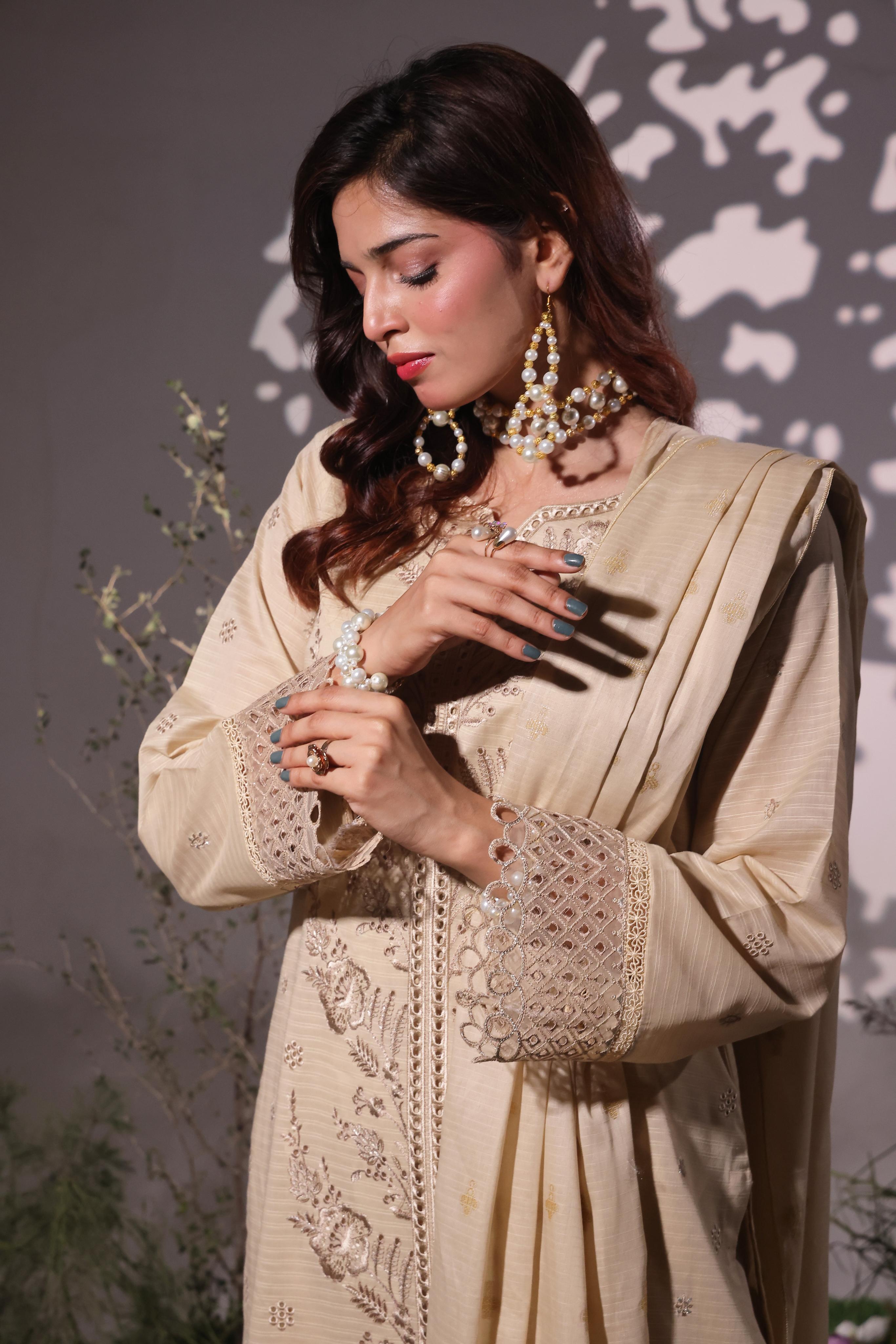 Dressline UnStitched 3 Piece Premium Heavy Chikankari & Laserkari Emb Bana Dora Lawn Collection