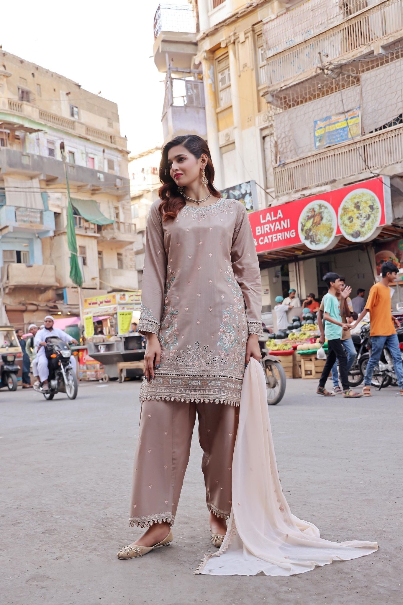 Dressline Basant Stitched Luxury Emb Banadora Lawn Collection With Chiffon Dupatta & Emb Cotton Trousers