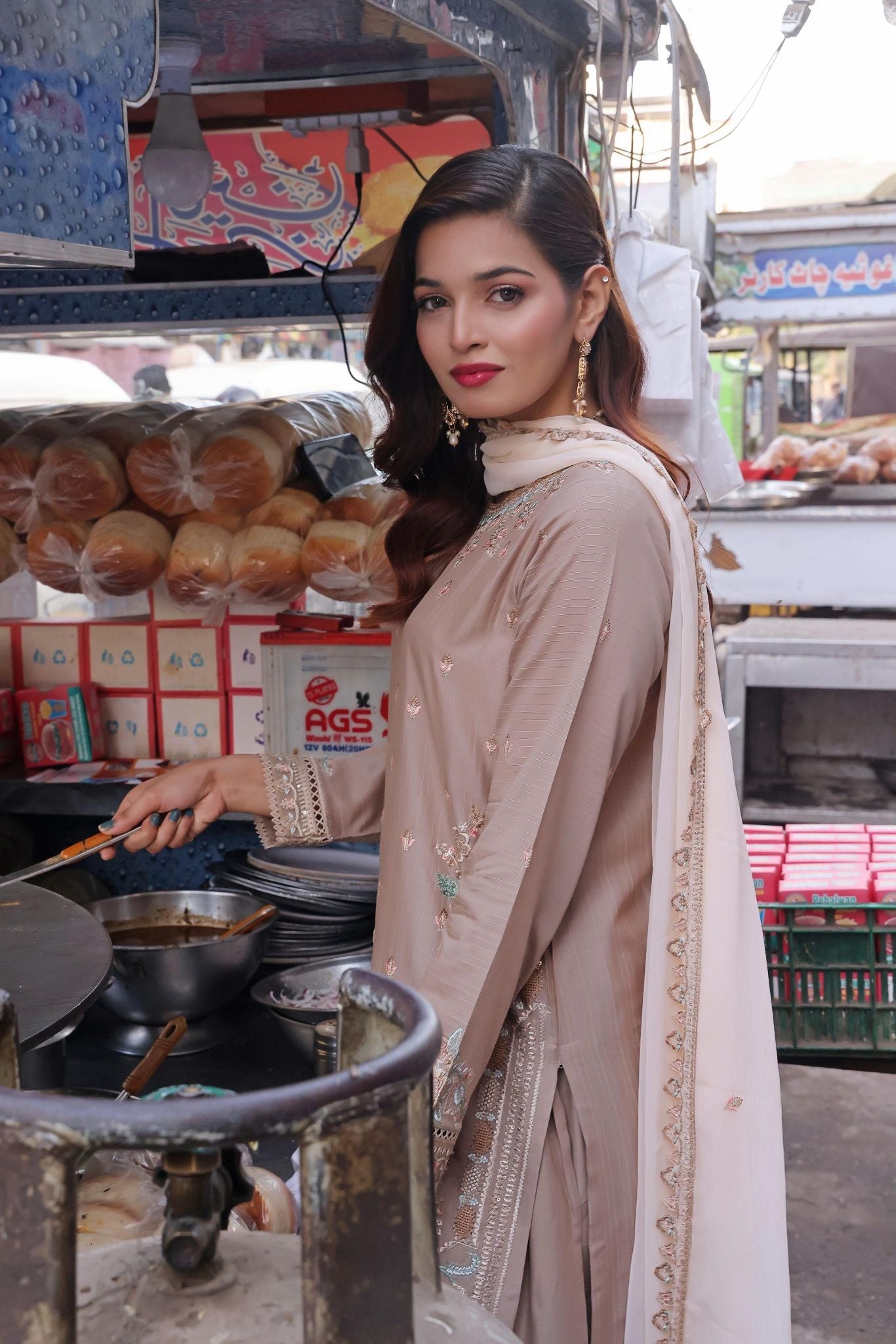 Dressline Basant Stitched Luxury Emb Banadora Lawn Collection With Chiffon Dupatta & Emb Cotton Trousers