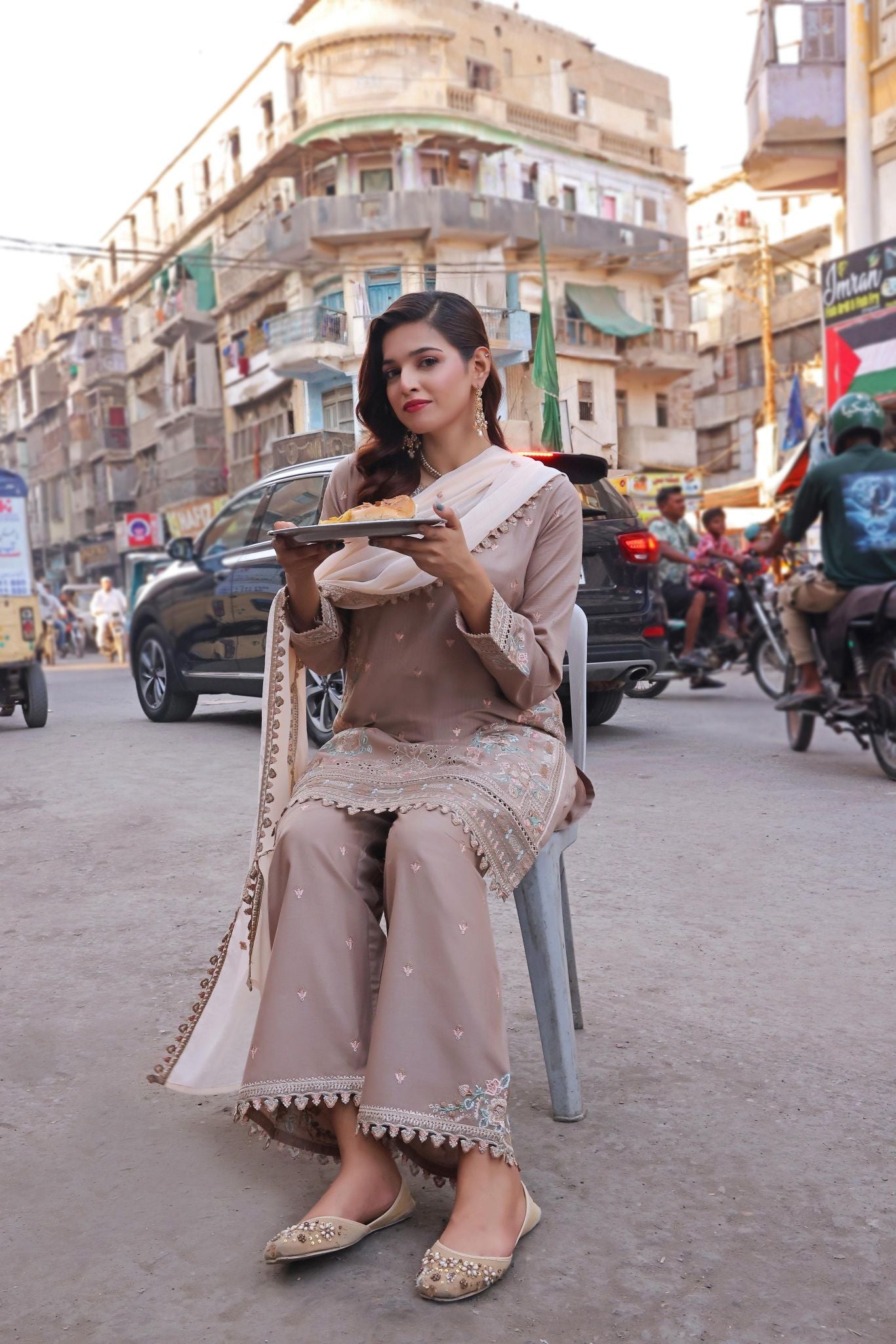 Dressline Basant Stitched Luxury Emb Banadora Lawn Collection With Chiffon Dupatta & Emb Cotton Trousers