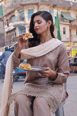 Dressline Basant Stitched Luxury Emb Banadora Lawn Collection With Chiffon Dupatta & Emb Cotton Trousers