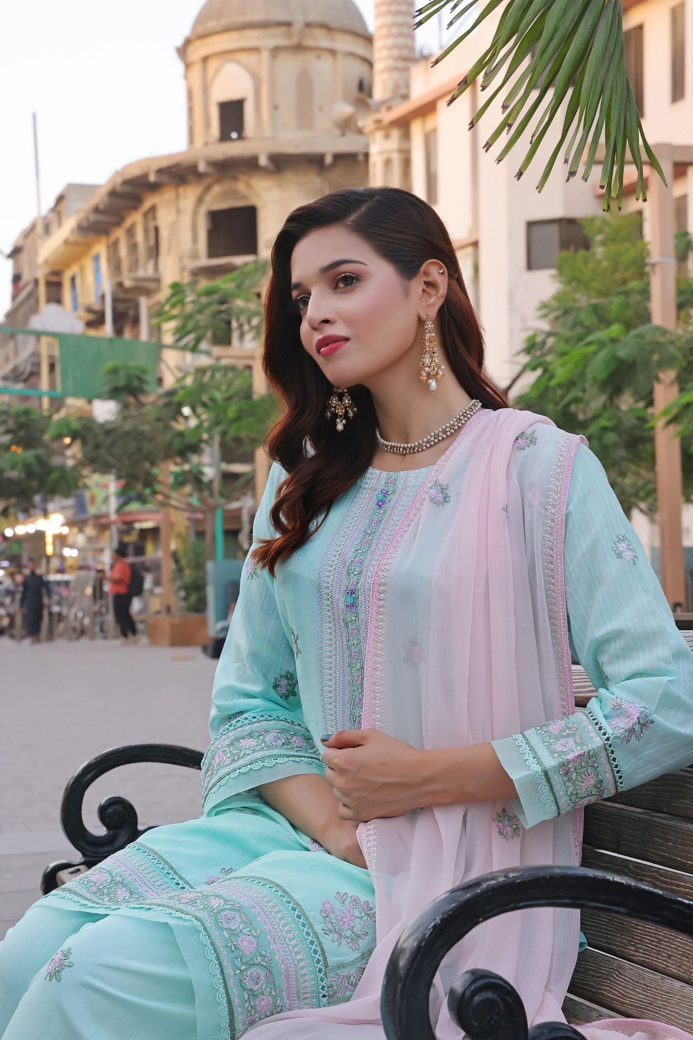 Dressline Basant Stitched Luxury Emb Banadora Lawn Collection With Chiffon Dupatta & Emb Cotton Trousers