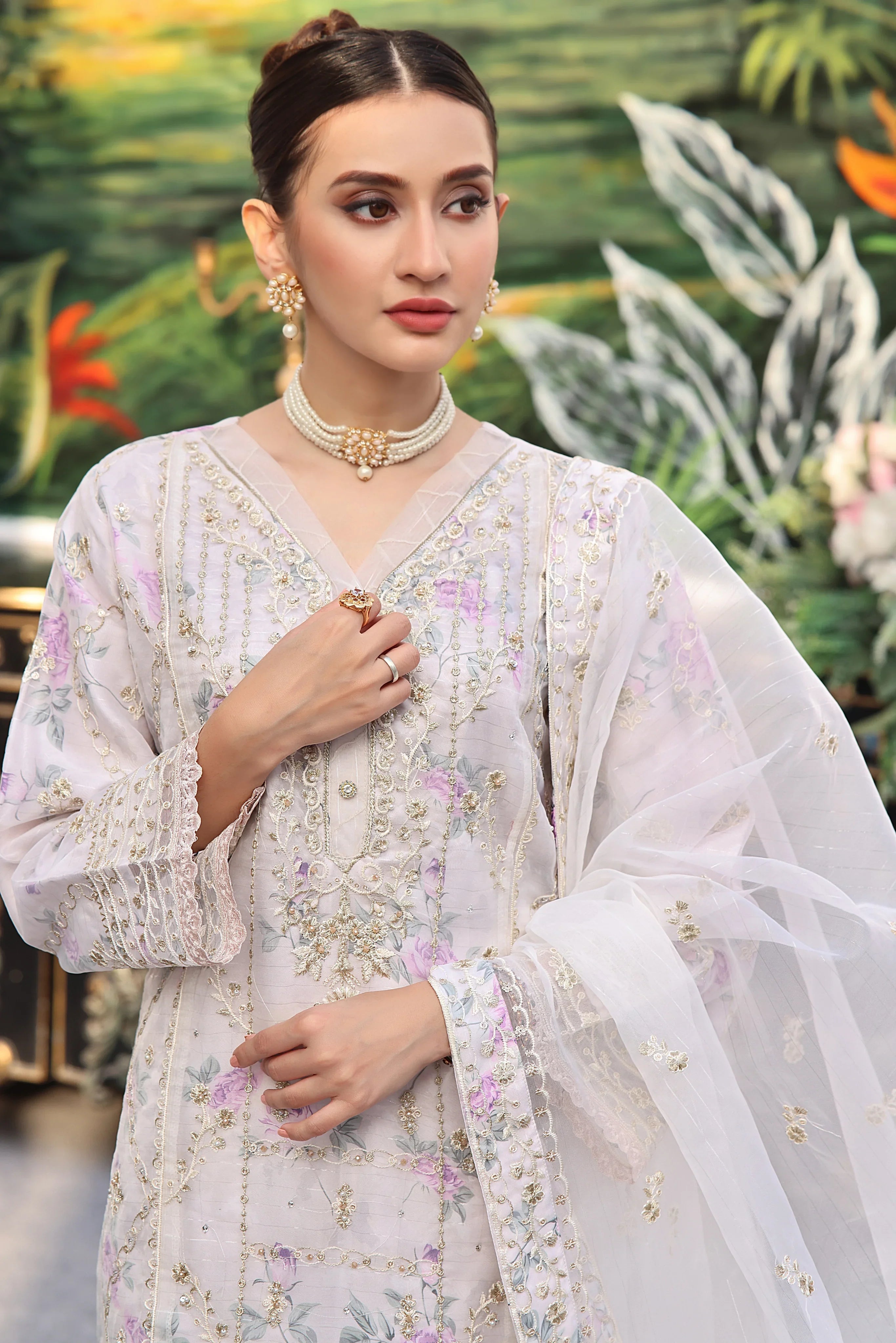 Dressline Semi Stitched 3 Pc Emb Luxury Organza Clutches Collection