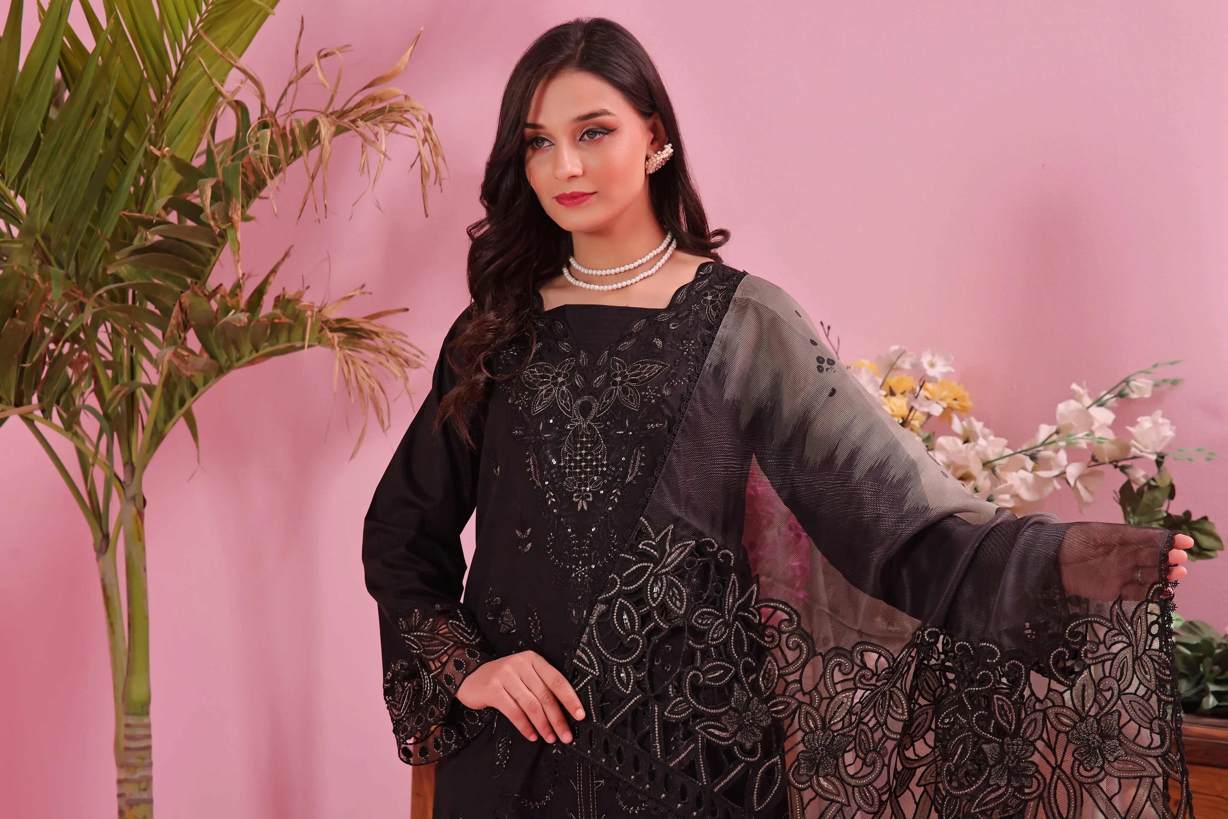 Dressline Semi Stitched Laserkari & Chikankari Emb Lawn