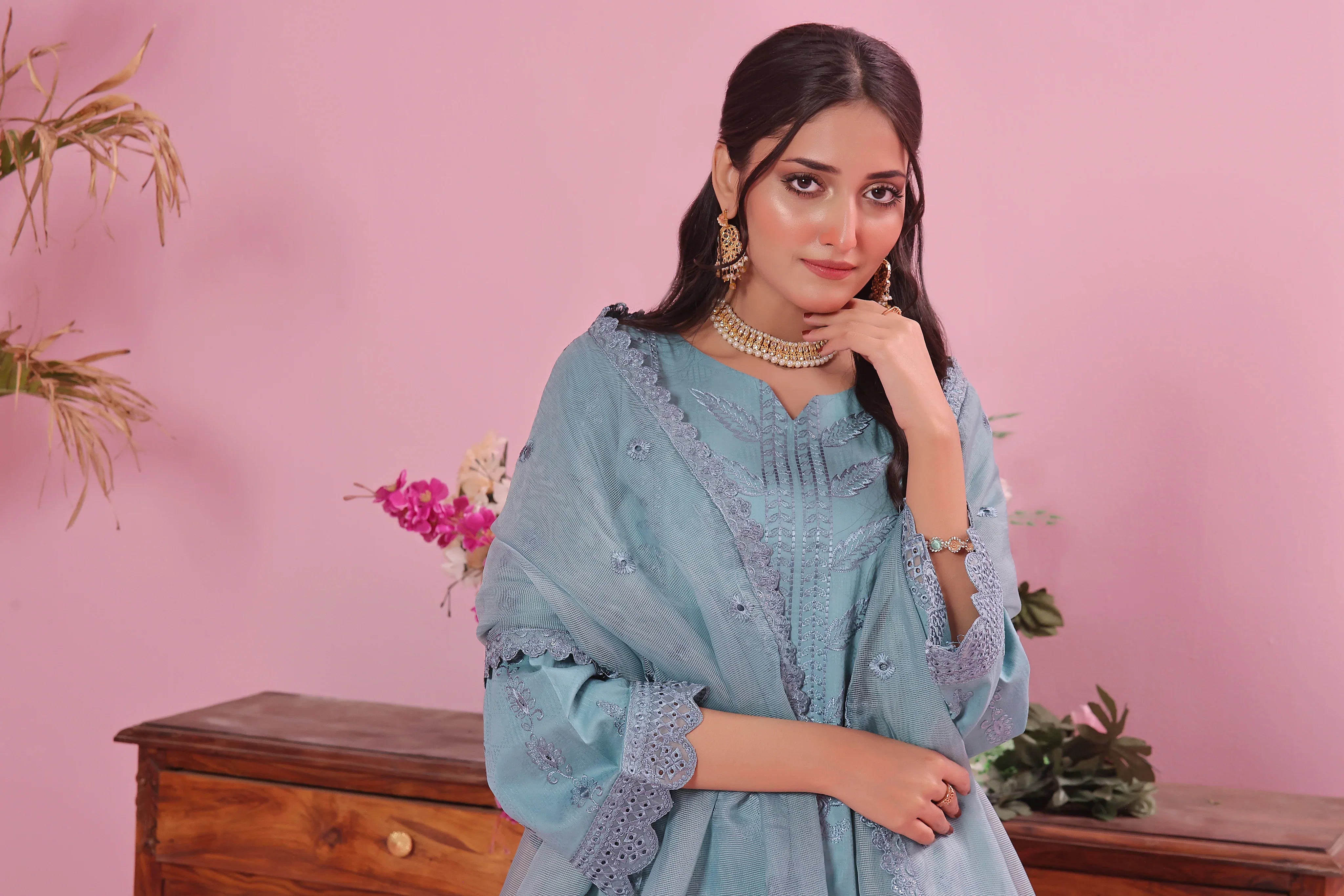 Dressline Semi Stitched Laserkari & Chikankari Emb Lawn