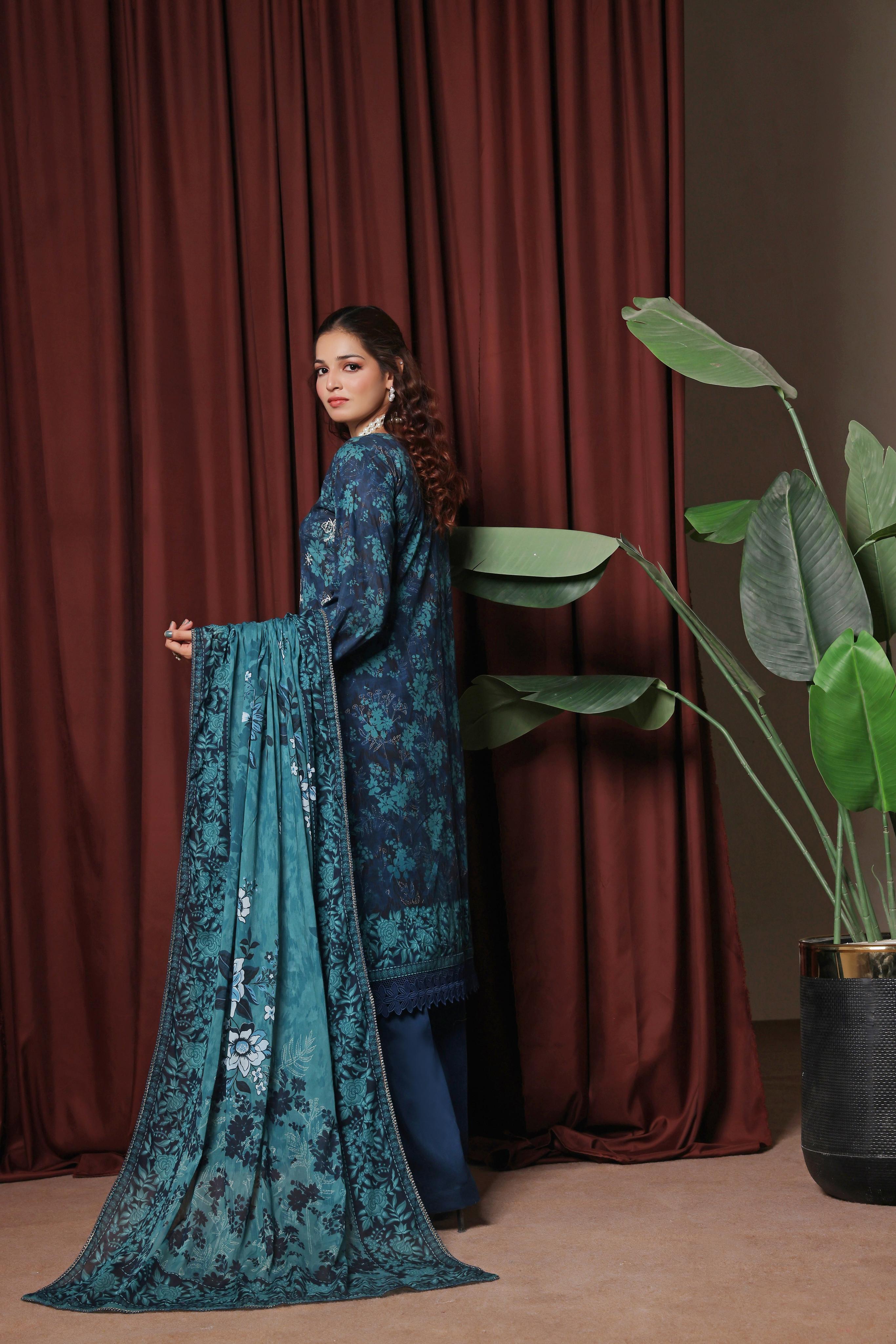 Dressline Zaha Unstitched 3-Pcs Premium Luxury Chikankari Emb Slub Digital Print Lawn Collection