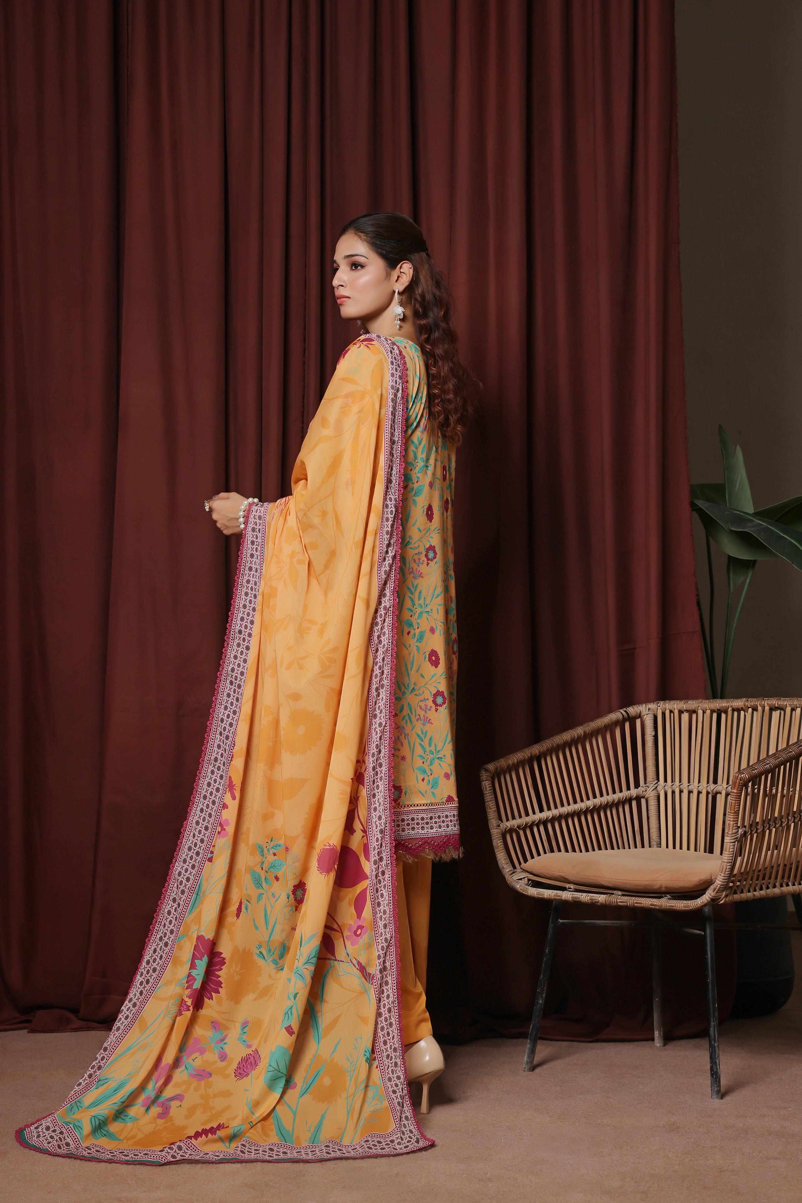 Dressline Zaha Unstitched 3-Pcs Premium Luxury Chikankari Emb Slub Digital Print Lawn Collection