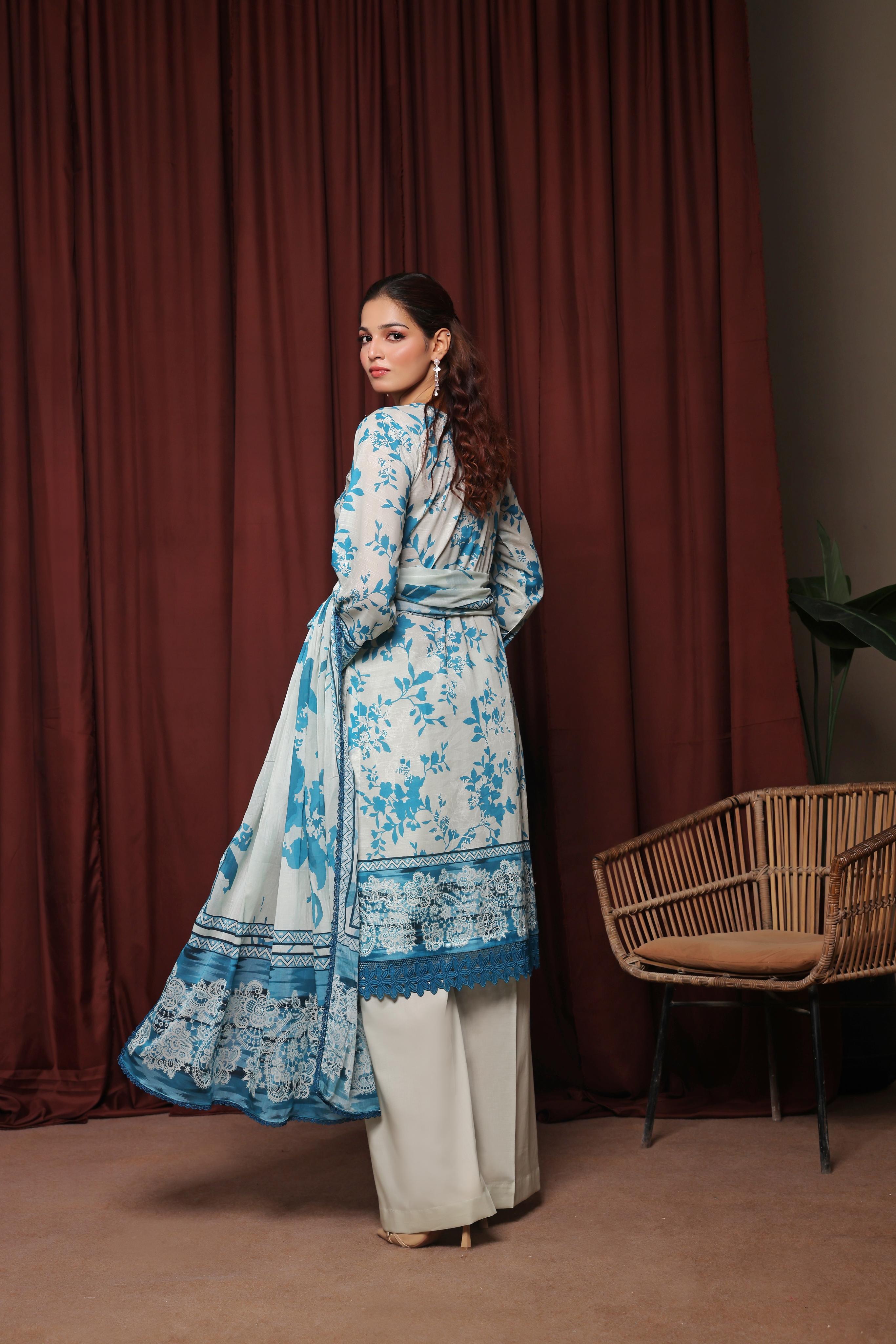 Dressline Zaha Unstitched 3-Pcs Premium Luxury Chikankari Emb Slub Digital Print Lawn Collection