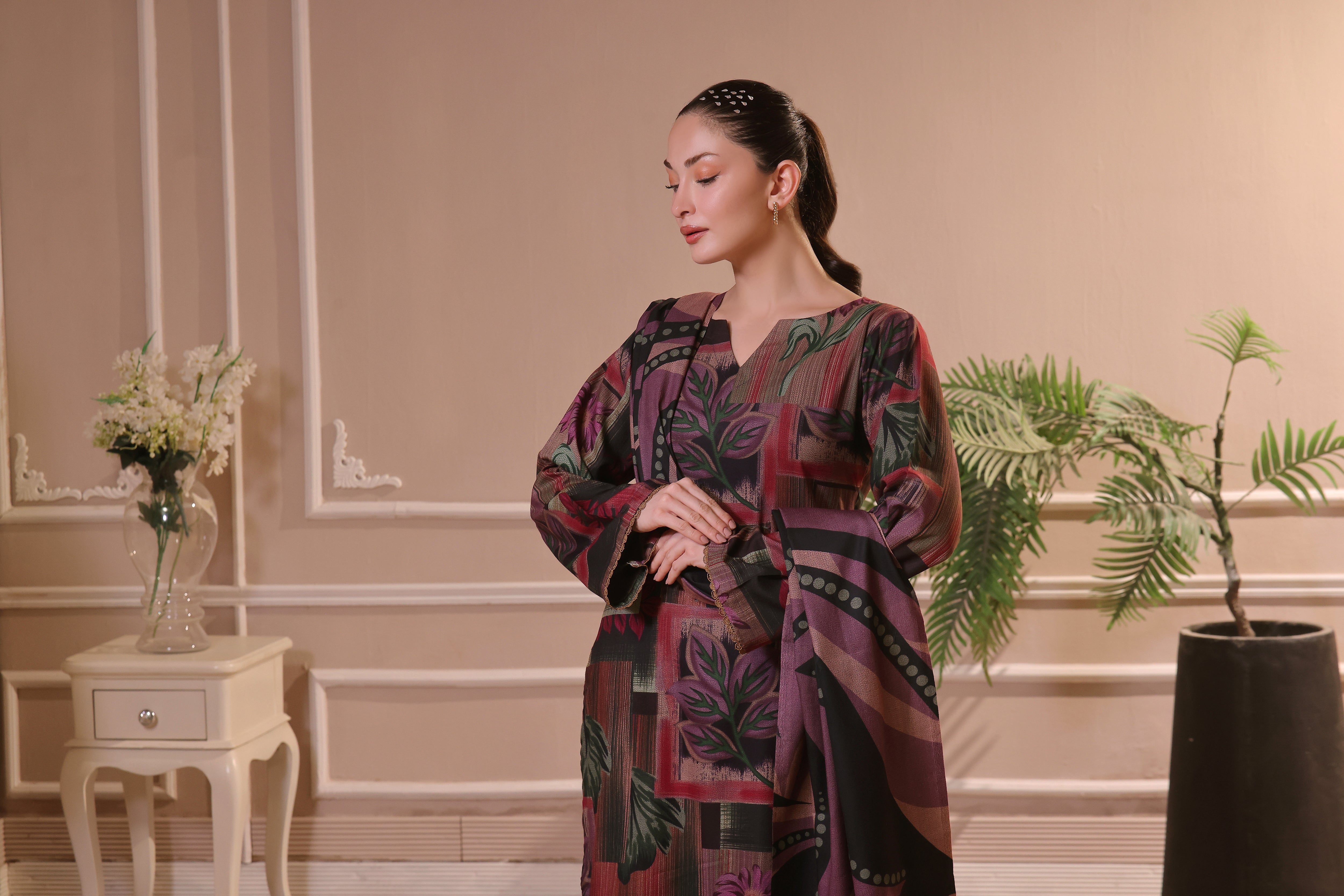 Feathers Unstitched 3 Piece Winter Collection-VELVET DUSK-FT445