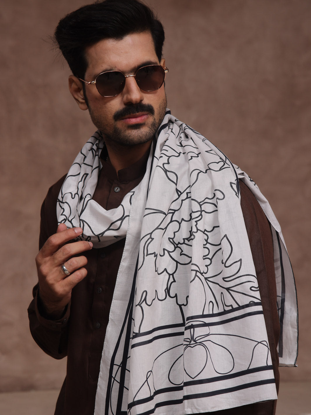 Tng By Md Men Stole Collection-Floral Stole (White - Men)