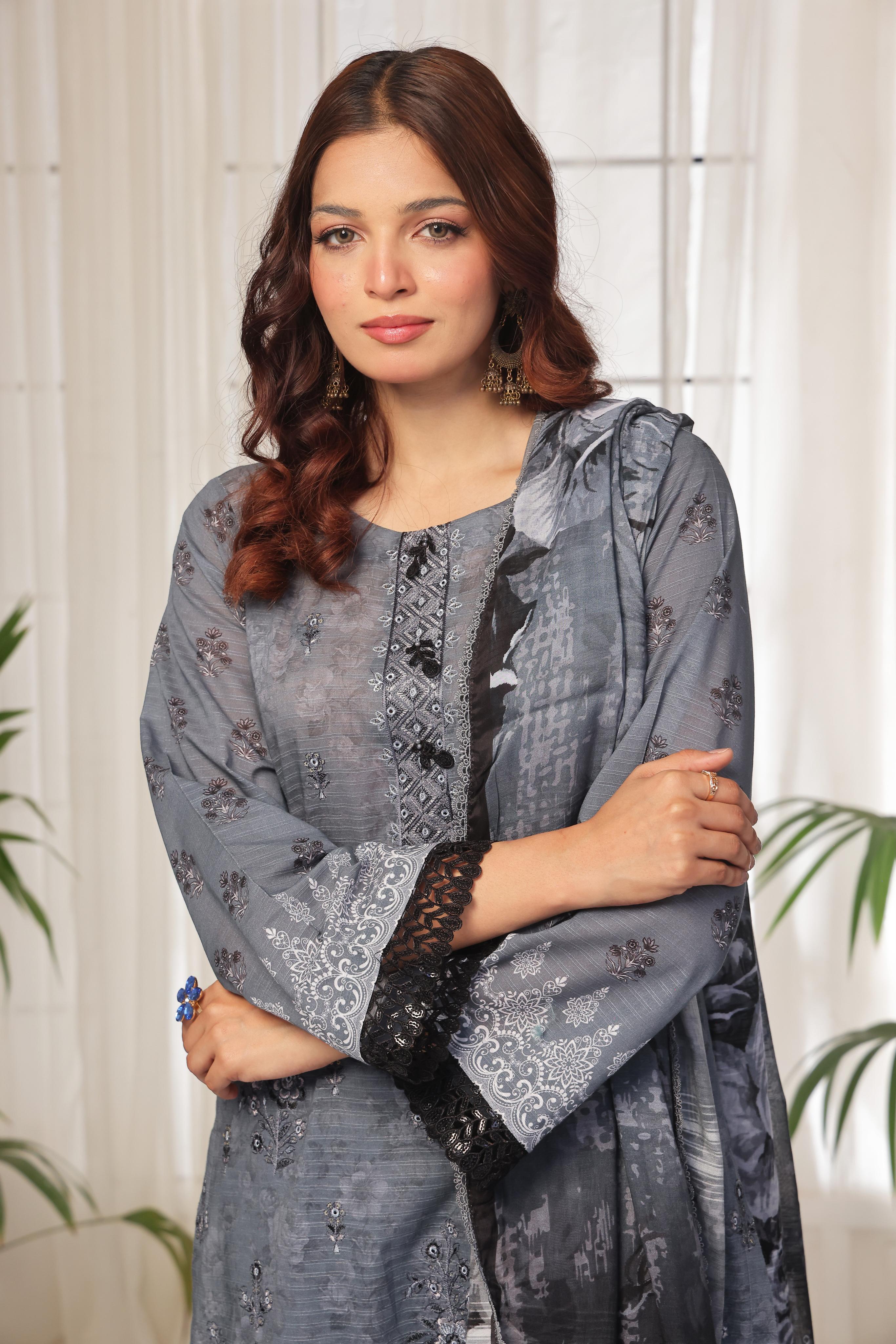 Dressline Launching New Unstitched 3 Pcs Premium Chikankari Bana Dora Digital Printed Lawn Collection