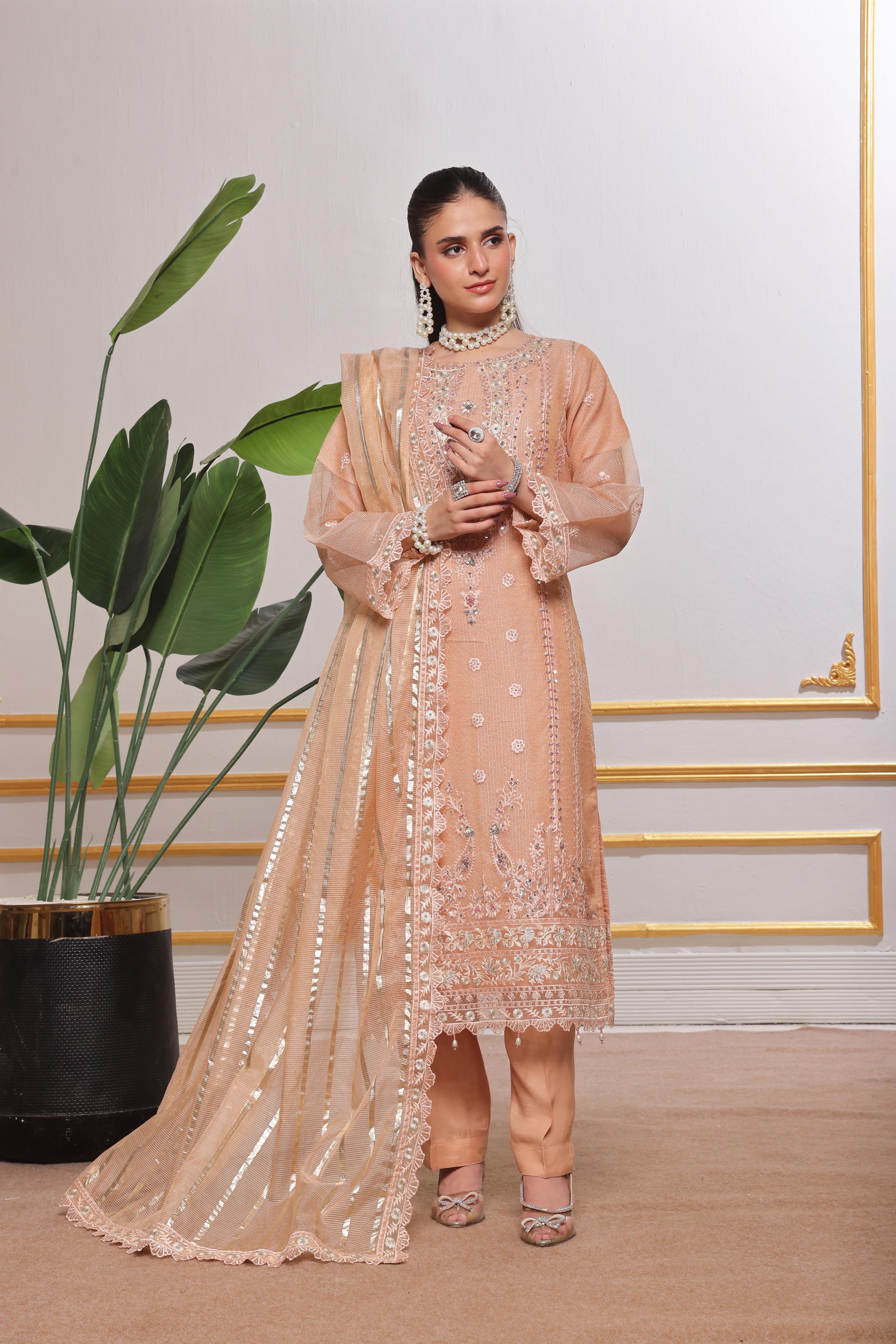 Dressline Red-Rose A Statement Of Elegance Semi Stitched Zari Aiyudiya Net Collection With Staple Lorex Dhari Dupatta & Raw Silk Grip Trousers