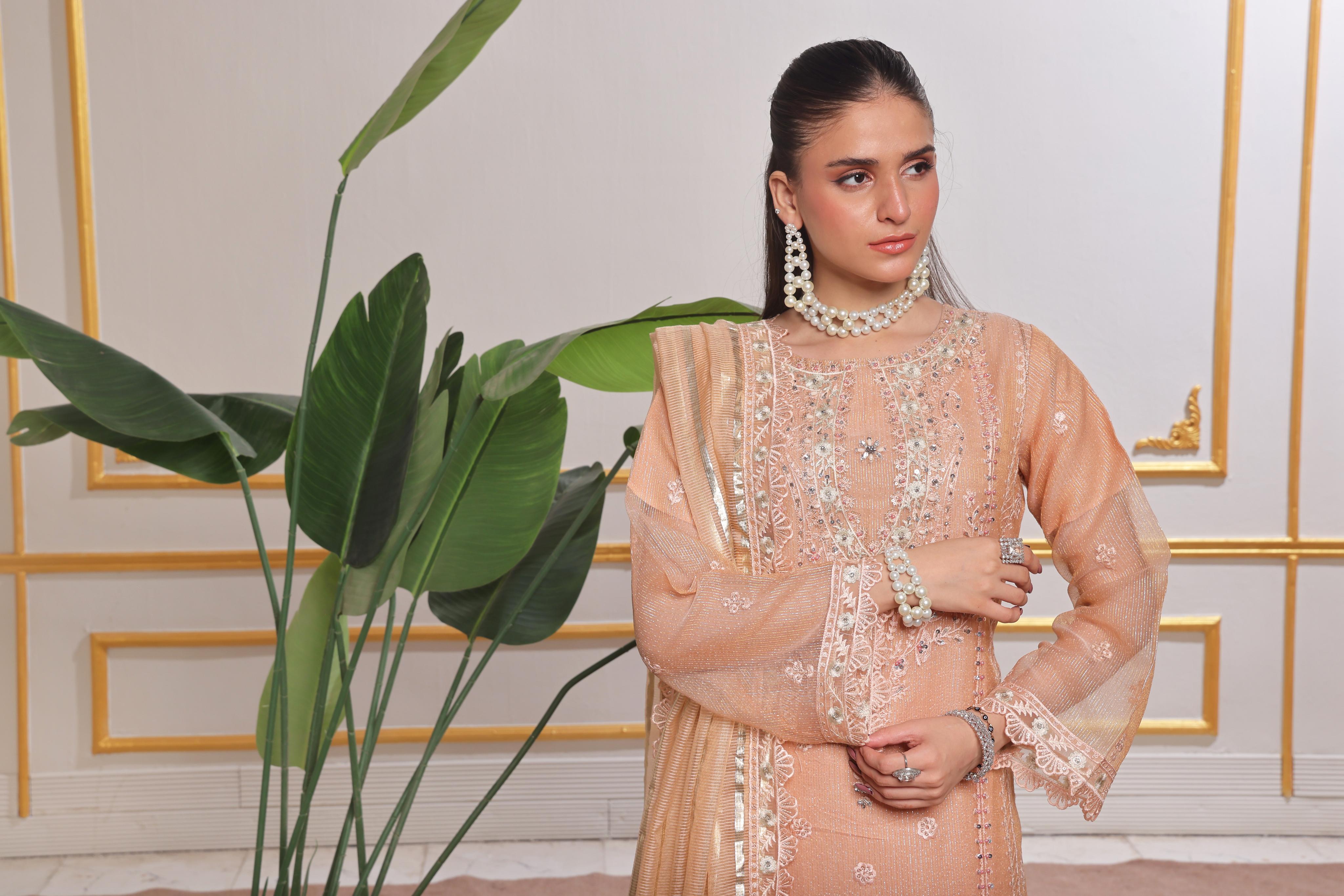 Dressline Red-Rose A Statement Of Elegance Semi Stitched Zari Aiyudiya Net Collection With Staple Lorex Dhari Dupatta & Raw Silk Grip Trousers