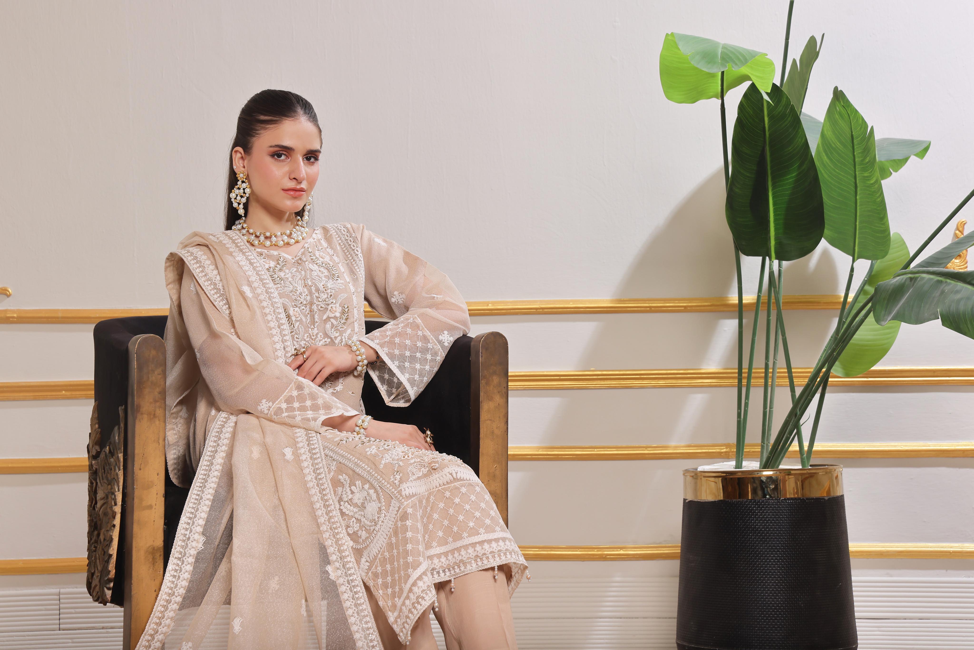 Dressline Lotus Refined Grace In Net Viscose Semi Stitched Aiyudiya Net Viscose Suit With Raw Silk Grip Trousers