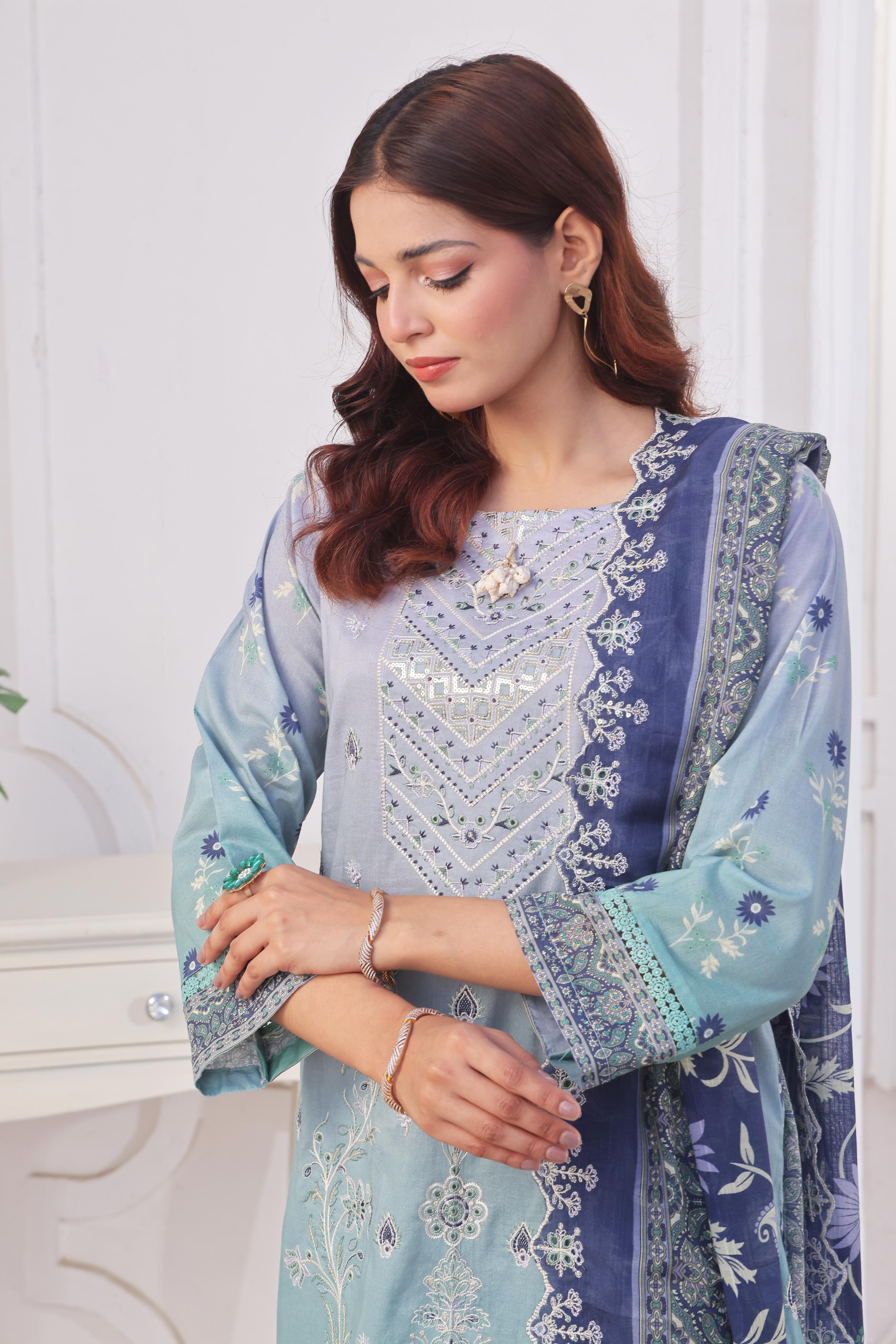 Dressline Launching New Unstitched  3 Pcs Premium Chikankari & Cutwork Emb Digital Printed Lawn Collection
