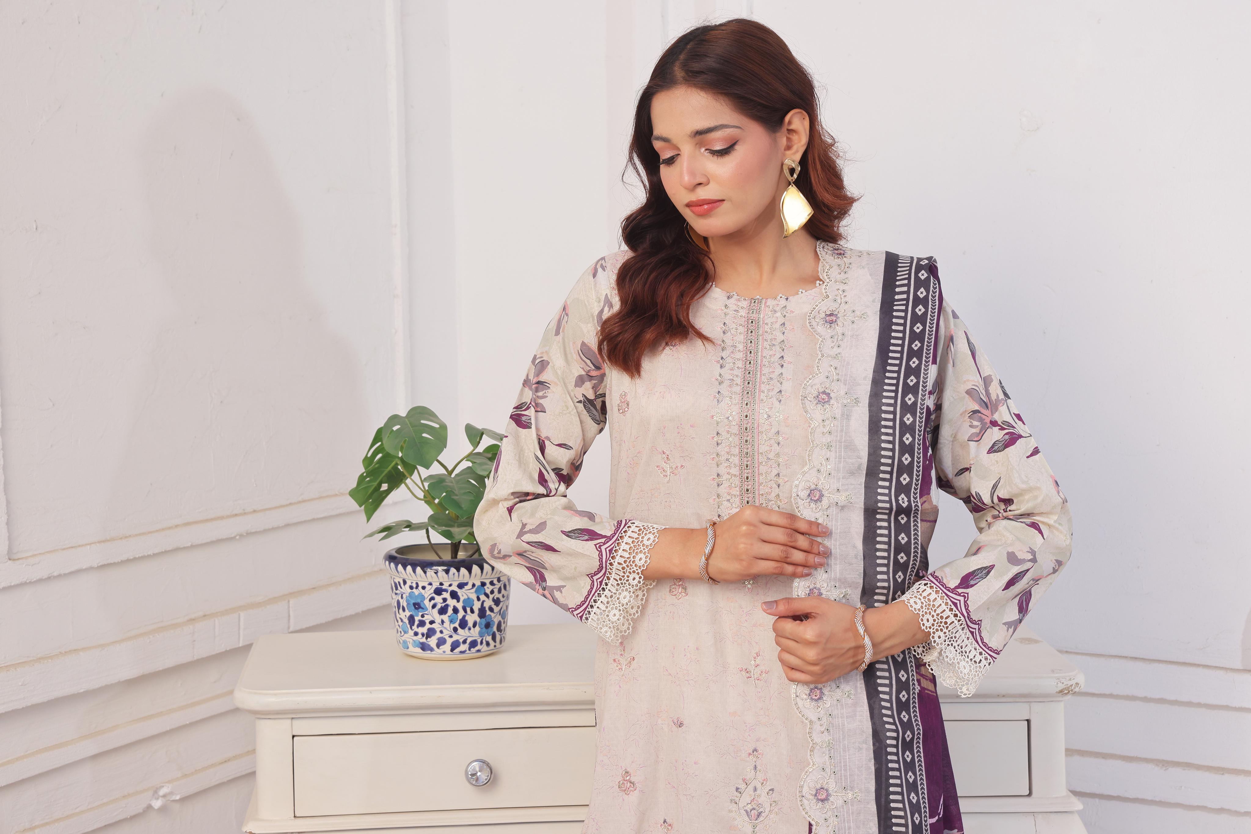 Dressline Launching New Unstitched  3 Pcs Premium Chikankari & Cutwork Emb Digital Printed Lawn Collection