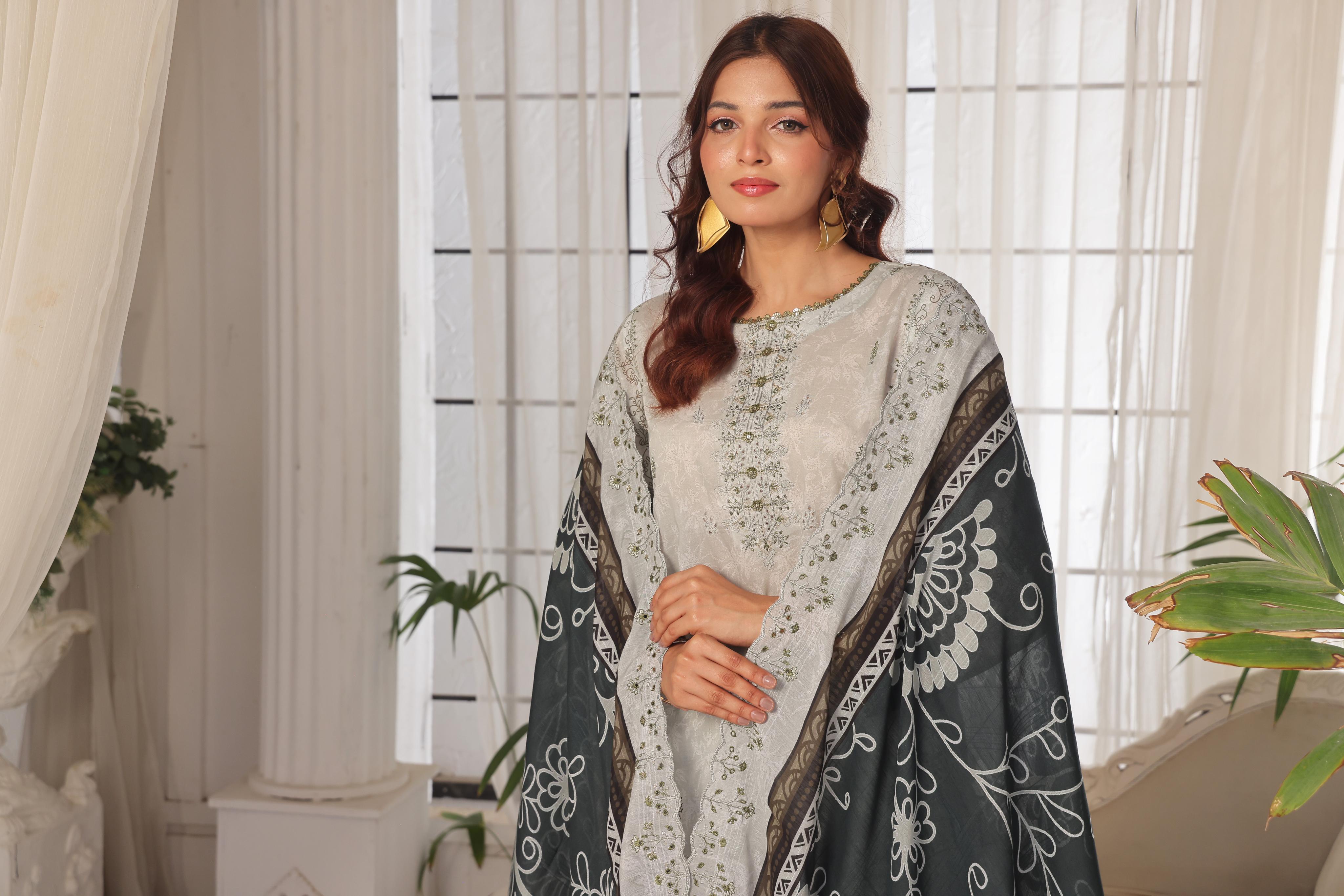 Dressline Launching New Unstitched  3 Pcs Premium Chikankari & Cutwork Emb Digital Printed Lawn Collection
