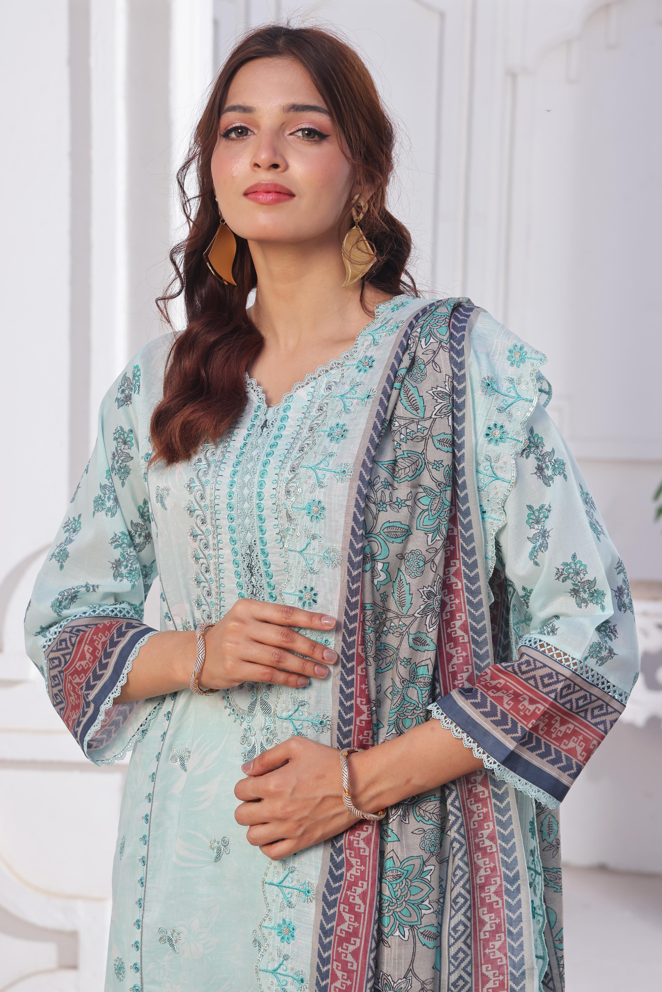 Dressline Launching New Unstitched  3 Pcs Premium Chikankari & Cutwork Emb Digital Printed Lawn Collection