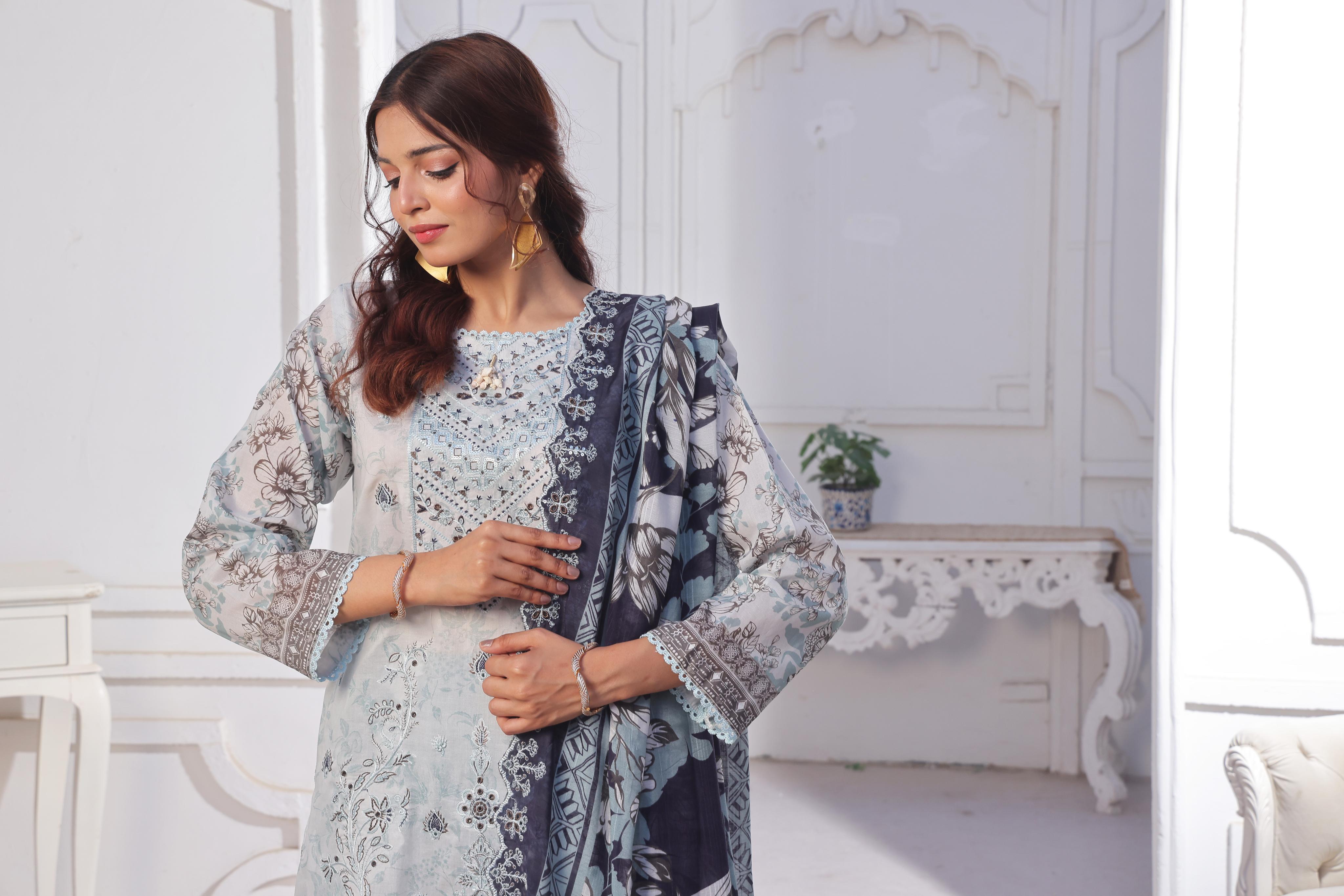 Dressline Launching New Unstitched  3 Pcs Premium Chikankari & Cutwork Emb Digital Printed Lawn Collection