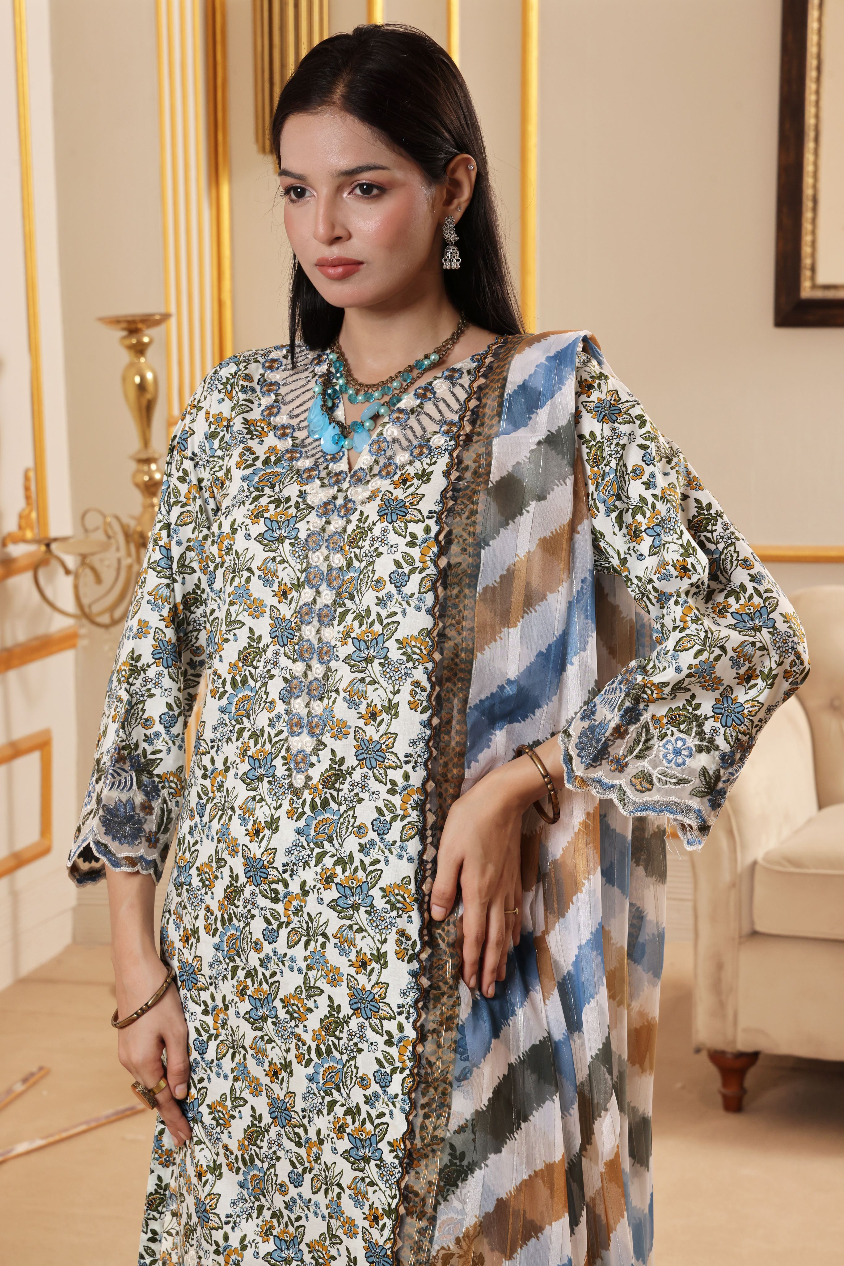 Dressline Zahra New Stitched Fancy Emb Chikankari Lawn Fancy  Dupatta Collection