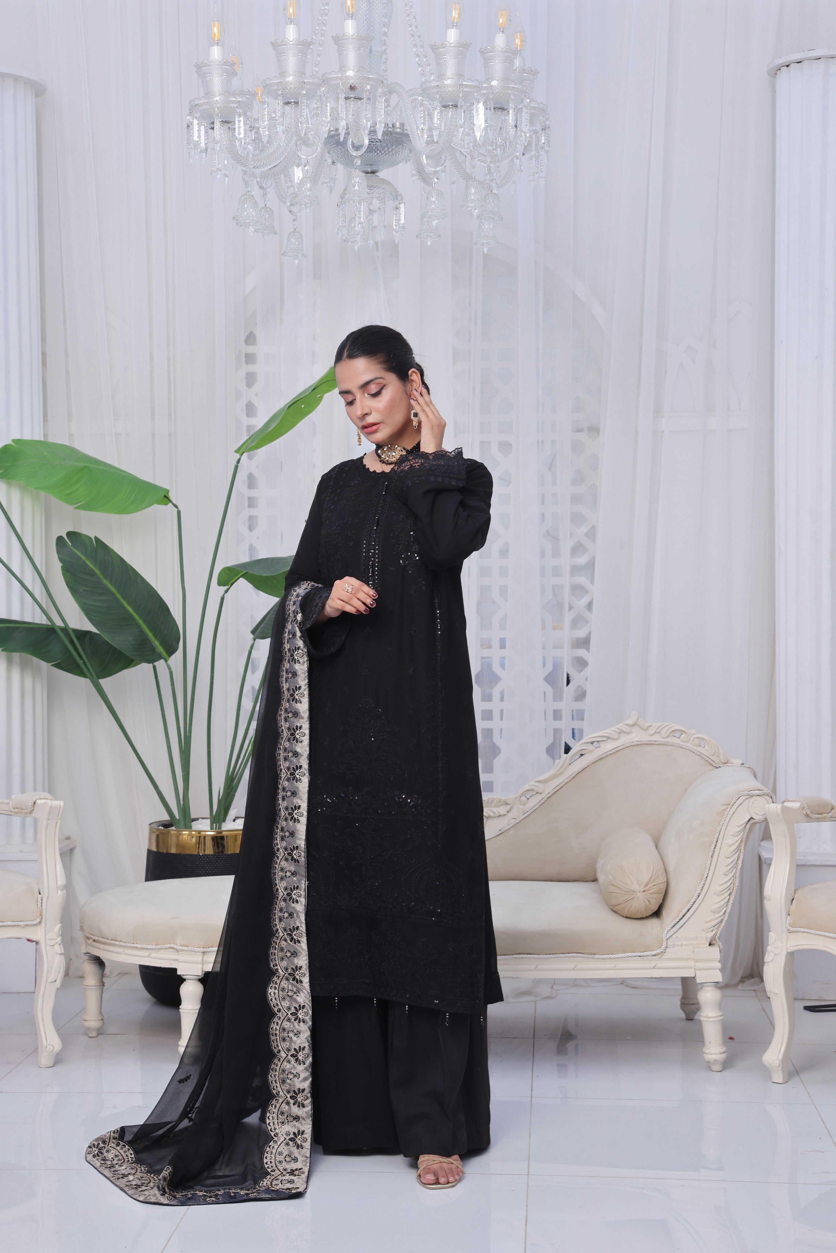 Dressline Mulberry Semi Stitched Luxury Emb Chiffon 3 Piece Suit