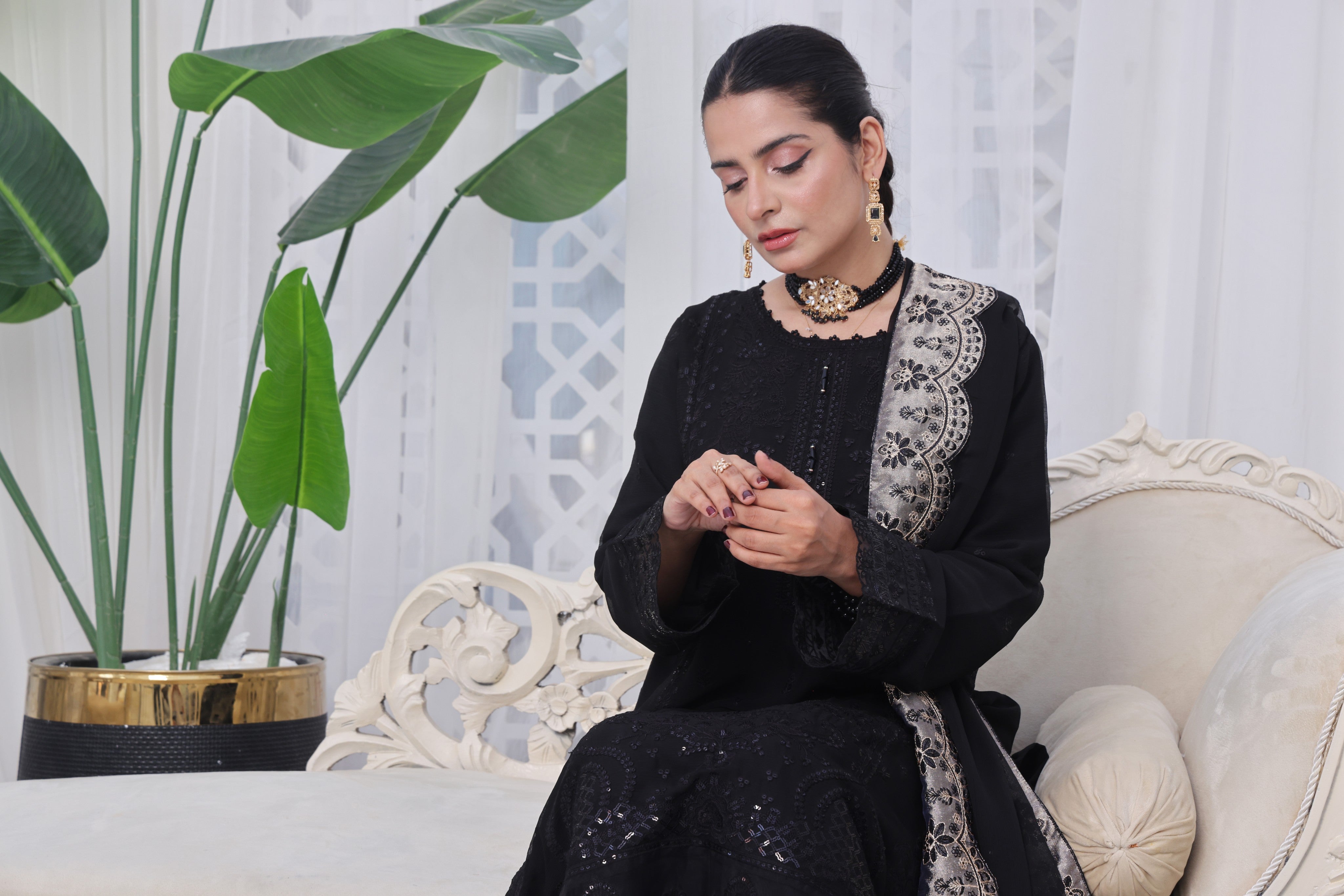 Dressline Mulberry Semi Stitched Luxury Emb Chiffon 3 Piece Suit